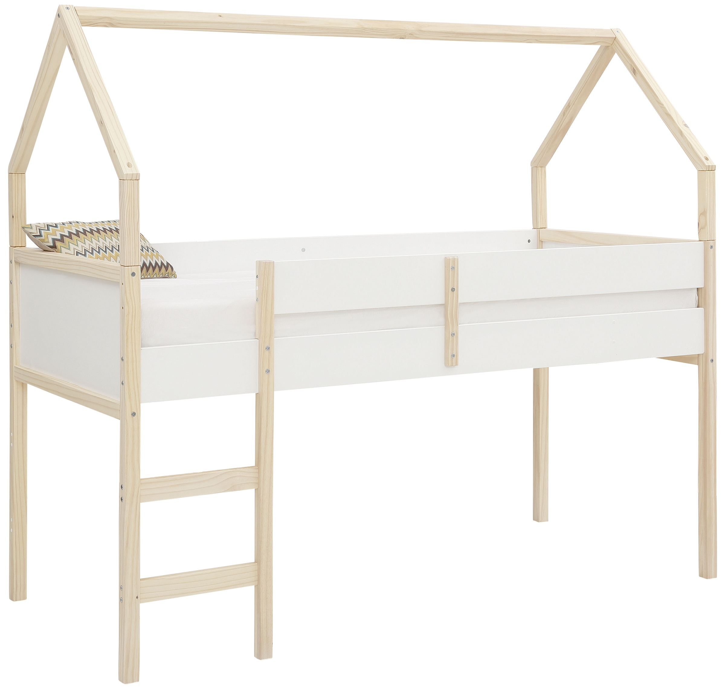 Lüttenhütt Hochbett »Janne«, Kiefernholz, Einzelbett, inklusive Holzleiter, Liegefläche 90x200 cm