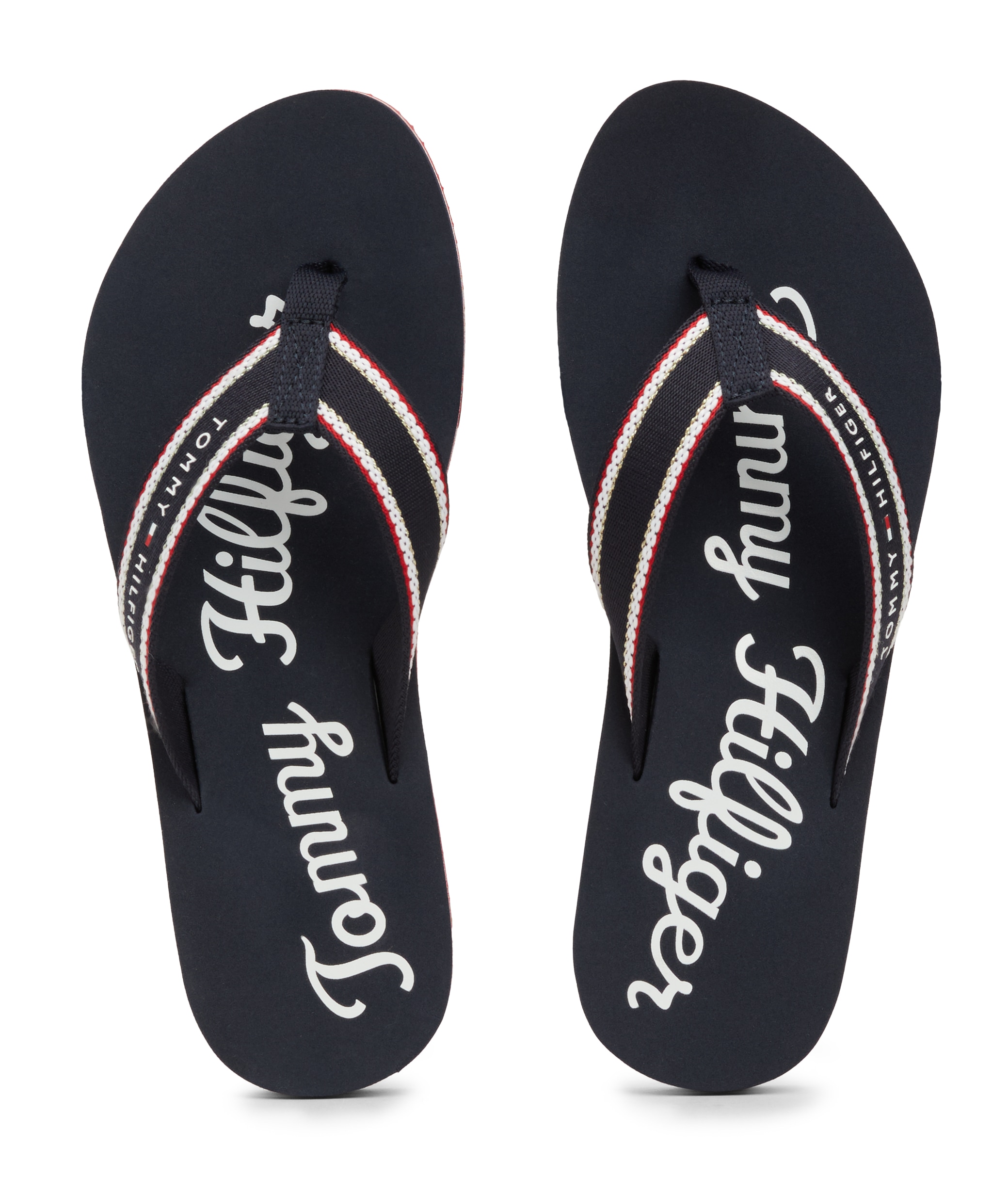 Tommy Hilfiger Zehentrenner »IM GRAPHIC BEACH SANDAL«, Sommermode, Dianette, Poolslides mit auffälligem Logoschriftzug