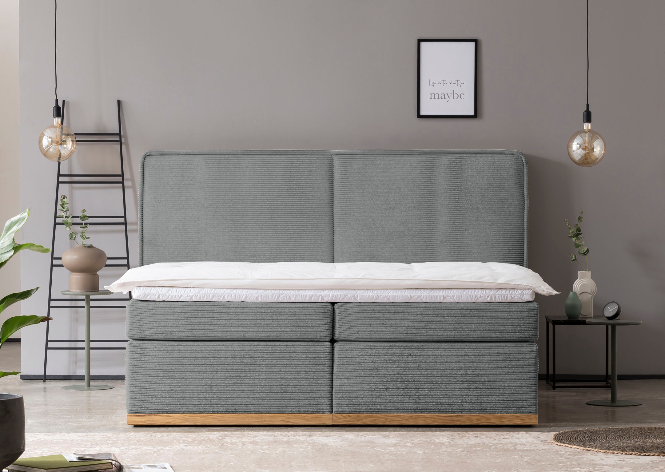 Home affaire Boxspringbett »SHERWOOD Hotelbett, Polsterbett«, Hochwertiger Cord,weiche Velours-Struktur, mit Topper, Eiche