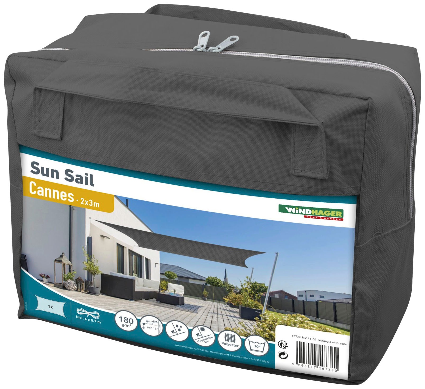 Windhager Sonnensegel »Cannes Rechteck« 2x3m, anthrazit