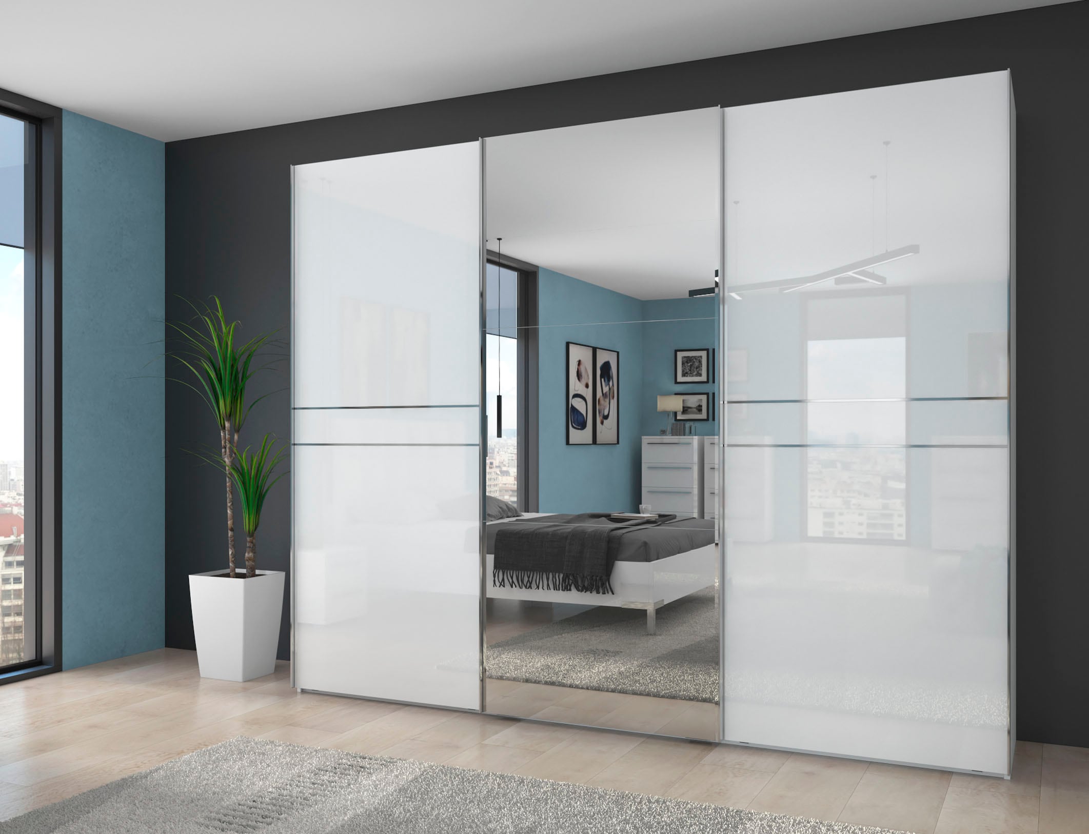Places of Style Schwebetürenschrank »Piano«, UV lackiert, hochglänzend, mit Soft-Close Funktion, Spiegelschrank