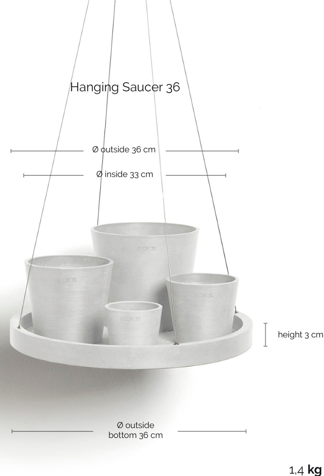 ECOPOTS Topfuntersetzer »hängend 36 Weiß« für innen und außen: frostsicher, bruchsicher und lichtbeständig
