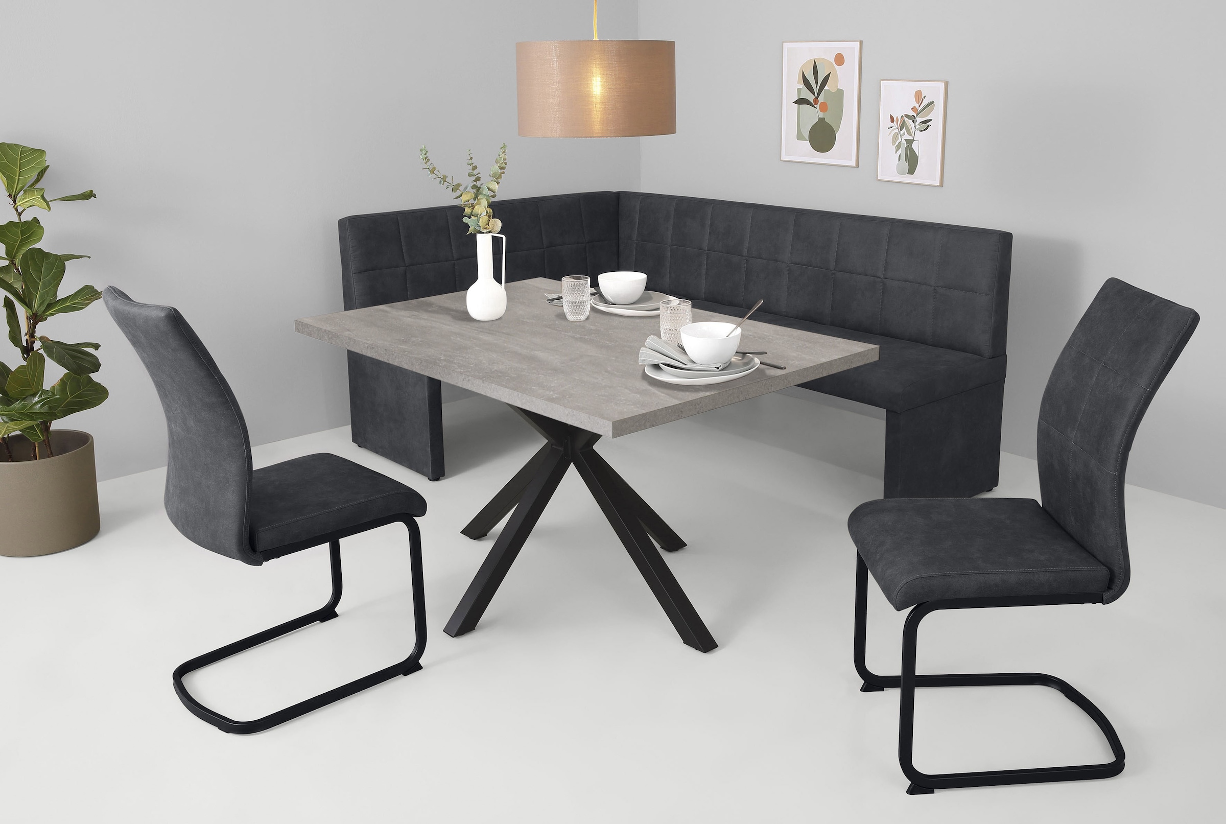 HELA Essgruppe »SPREE« 4 Stk. tlg. Esstisch 140x90 cm mit Dickkante, Microf günstig online kaufen