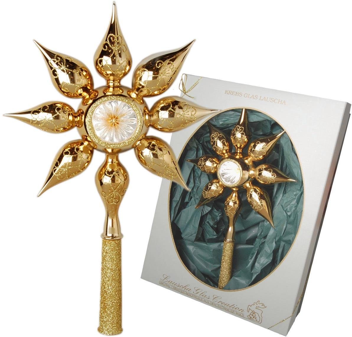 Krebs Glas Lauscha Christbaumspitze »Stern mit Reflex, Weihnachtsdeko, Christbaumschmuck«, mundgeblasen, goldfarben