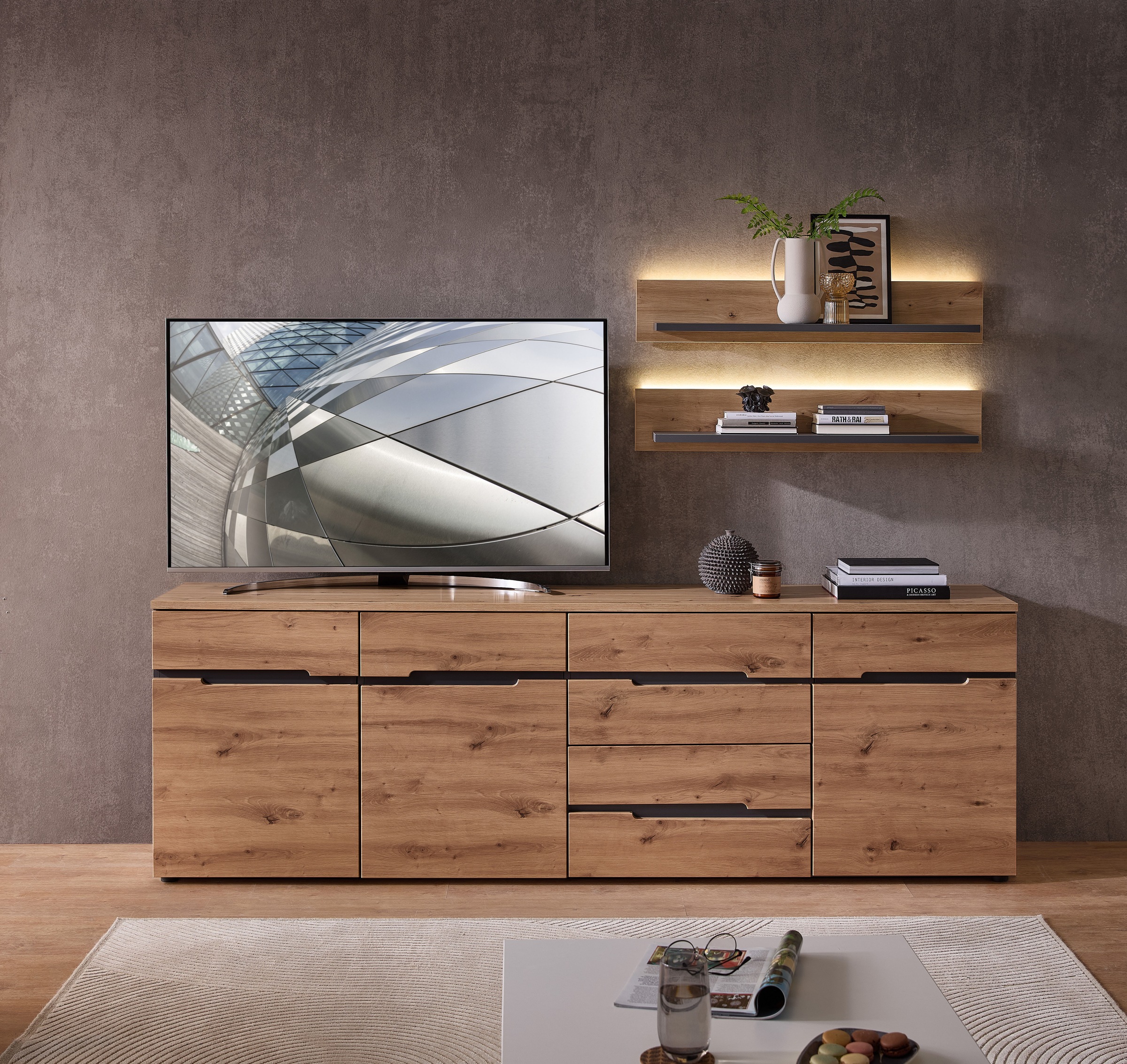 Innostyle TV-Board »TV-Board Memphis, 230x76x44cm (B/H/T)«, (1 St.), 3 türige, 4 Schubladen, 5 Böden