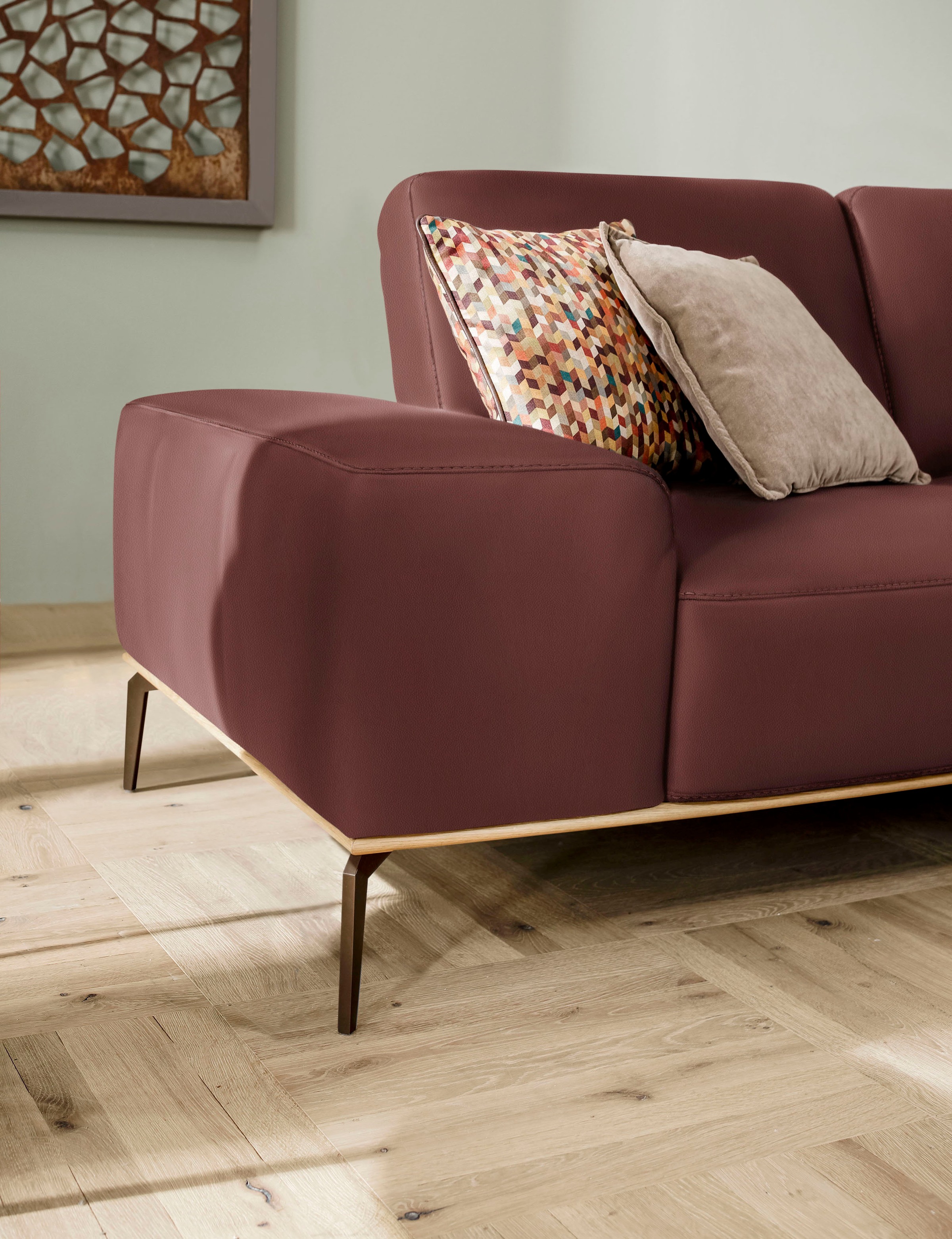 W.SCHILLIG Ecksofa »run, Designsofa mit tollem Sitzkomfort, bequem, L-Form«, mit Holzsockel, Füße in Bronze pulverbeschichtet, Breite 279 cm