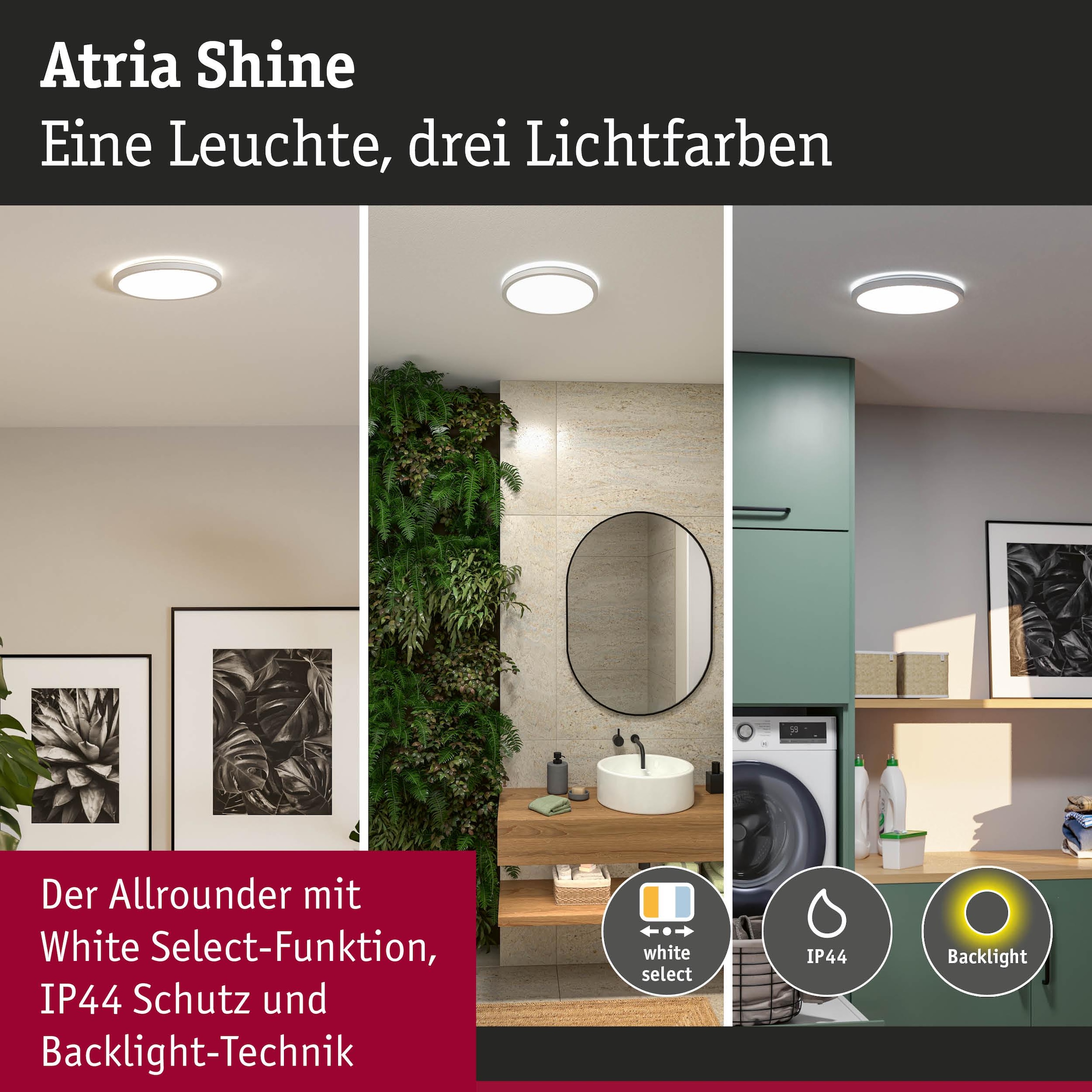 Paulmann LED Panel »Atria Shine IP44 rund 298mm 14,8W 2250lm 3000 - 6500K« LED-Modul 1 Stk. Tageslichtweiß Farbwechsler