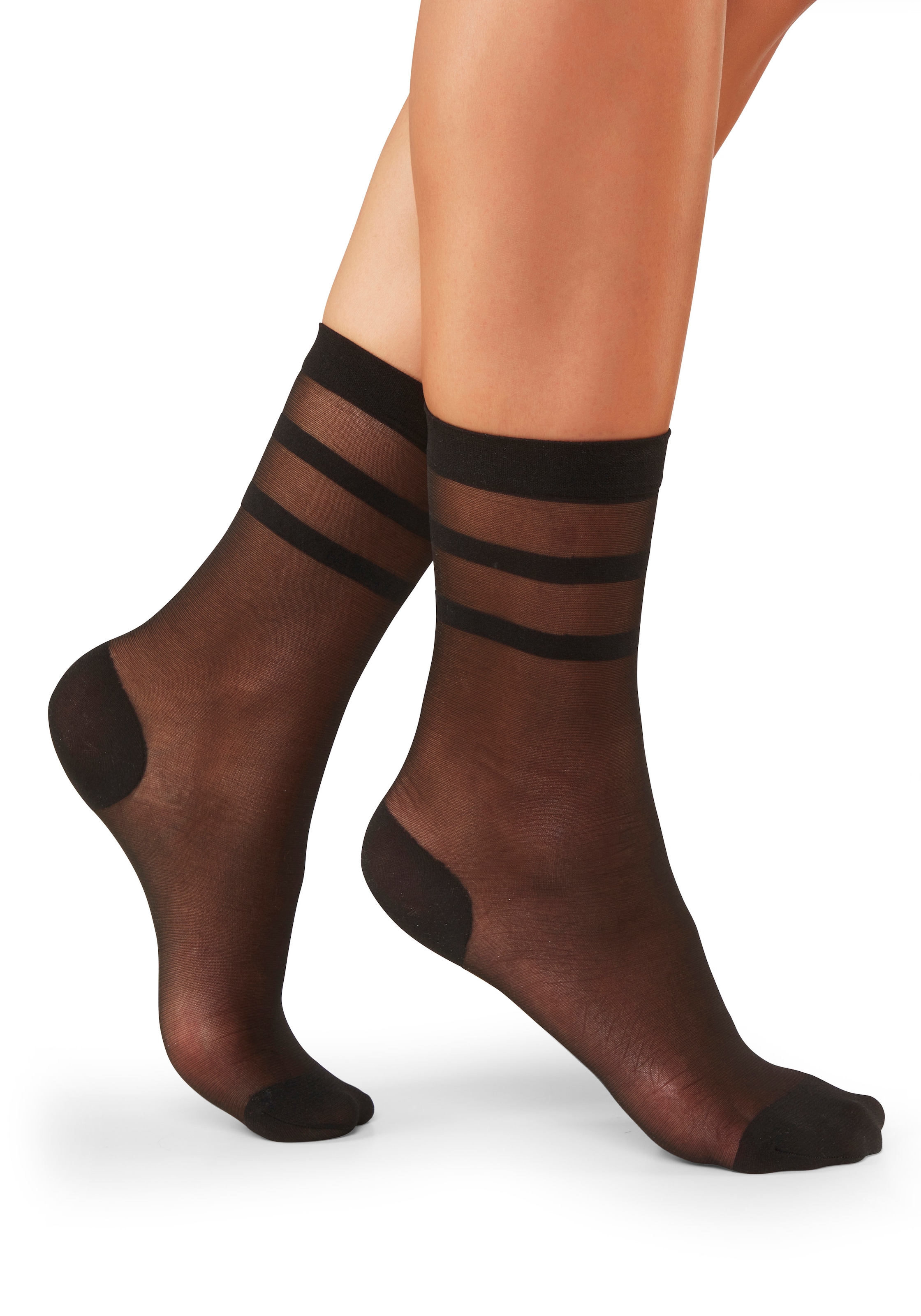 Vivance Feinsöckchen »Transparente Nylon Socken, Damen Feinstrümpfe, für Alltag und Büro« 15 DEN Packung, 2 Paar tlg. mit streifen Design