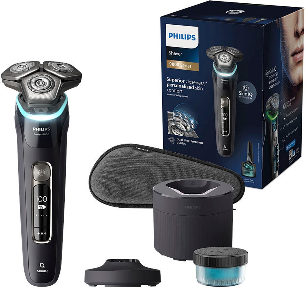 Philips Elektrorasierer »Shaver Series 9000 online Reinigungskartuschen, Ladestand, SkinIQ integrierter S9976/55«, Technologie Etui, 2 Präzisionstrimmer, mit bestellen