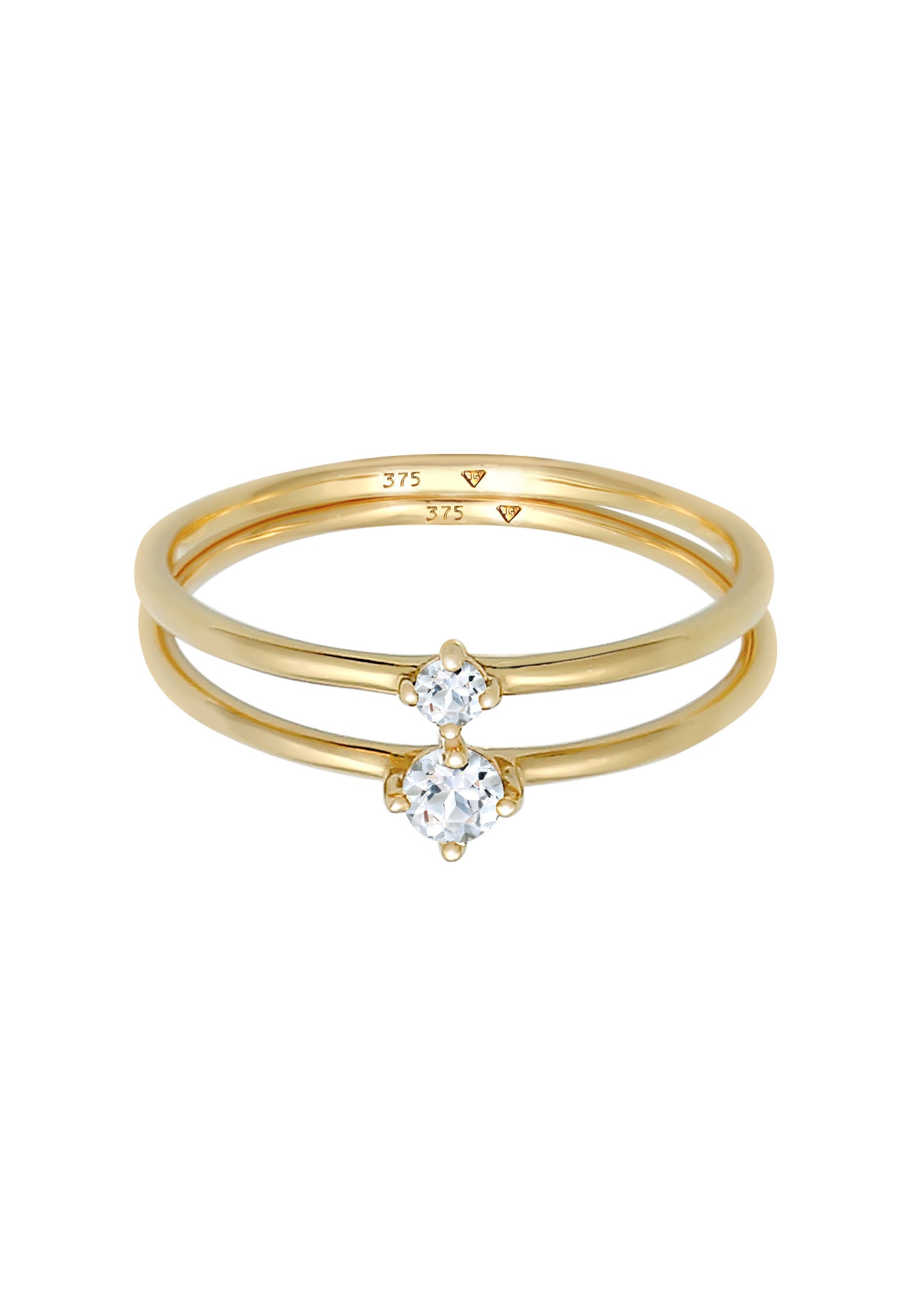 Elli Premium Solitärring »Topas Solitär Stapelring 2er Set 375 Gelbgold«