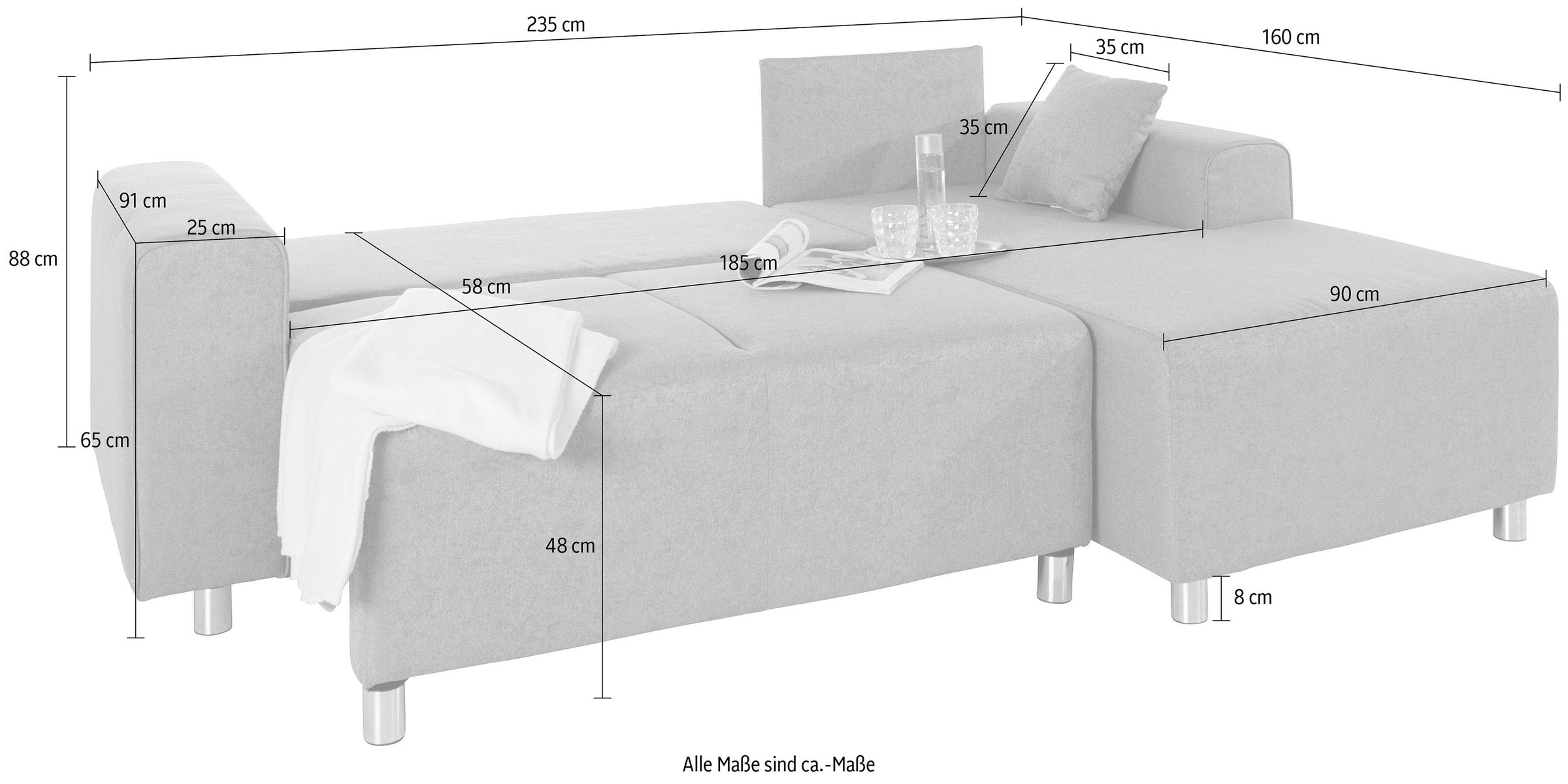 Home affaire Ecksofa »Györ«, L-Form, wahlweise mit Bettfunktion und Bettkasten incl. 2 Zierkissen