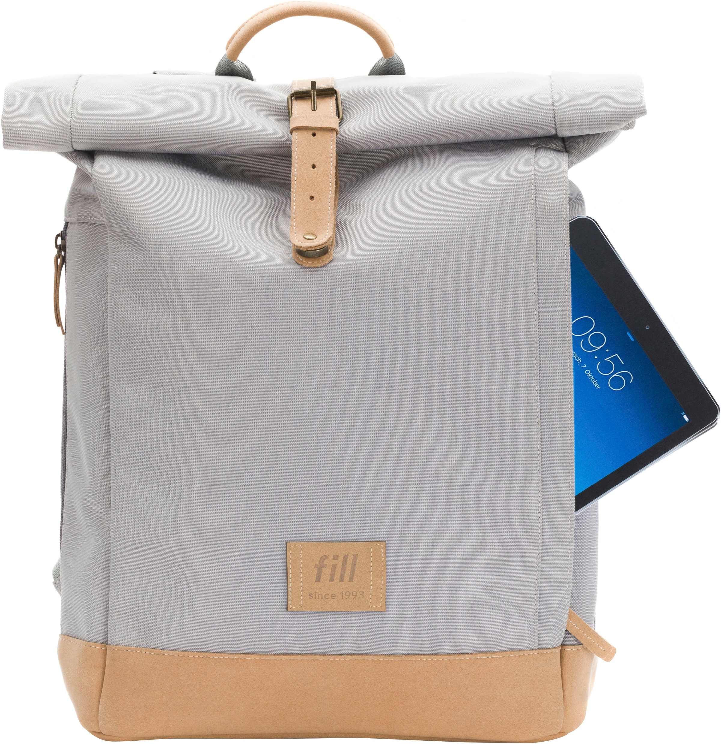 Fillikid Wickelrucksack »Rolltop Berlin grau«, Reflektoren, inkl. Wickeltunterlage