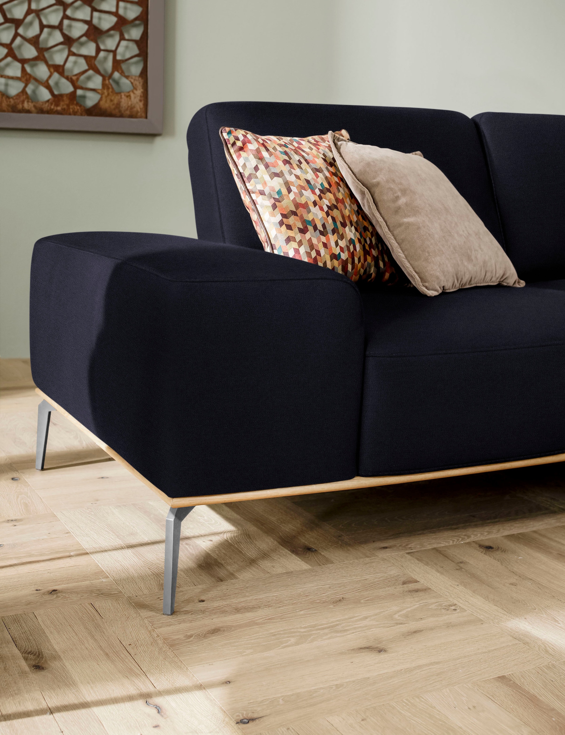 W.SCHILLIG Ecksofa »run, Designsofa, bequem, L-Form«, mit elegantem Holzsockel, Füße in Chrom glänzend, Breite 299 cm
