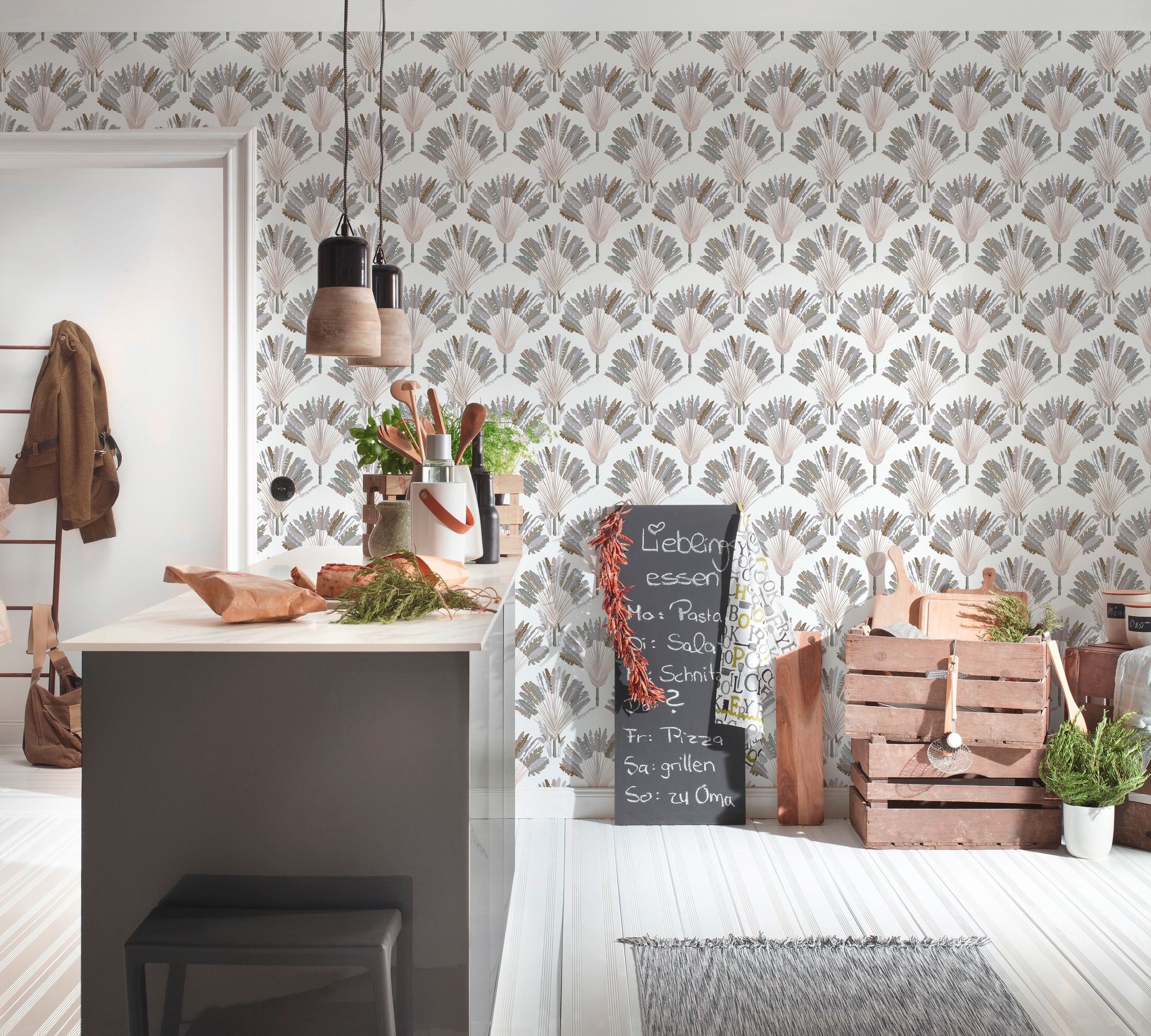 Architects Paper Vliestapete »Jungle Chic«, floral-botanisch-tropisch, Palmentapete Tapete Dschungel Federn Tapeten Wohnzimmer Schlafzimmer