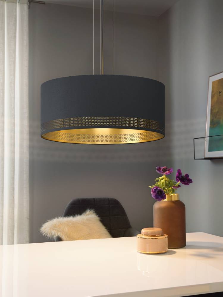 EGLO Hängeleuchte »ESTEPERRA Pendellampe, Stahl, Textil, IP20, E27, Esstischlampe, Lampe«, 3 flammig, Leuchtmittel E27 | ohne Leuchtmittel, Elegante Hängelampe für Esszimmer, Küche oder Wohnzimmer