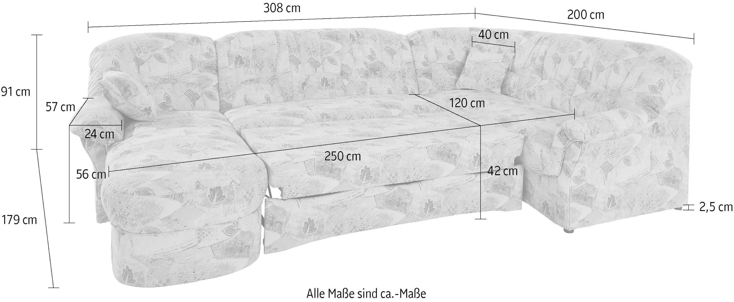DOMO collection Wohnlandschaft »Bahia mit viel Platz, zeitloses Design, U-Form«, wahlweise mit Bettfunktion
