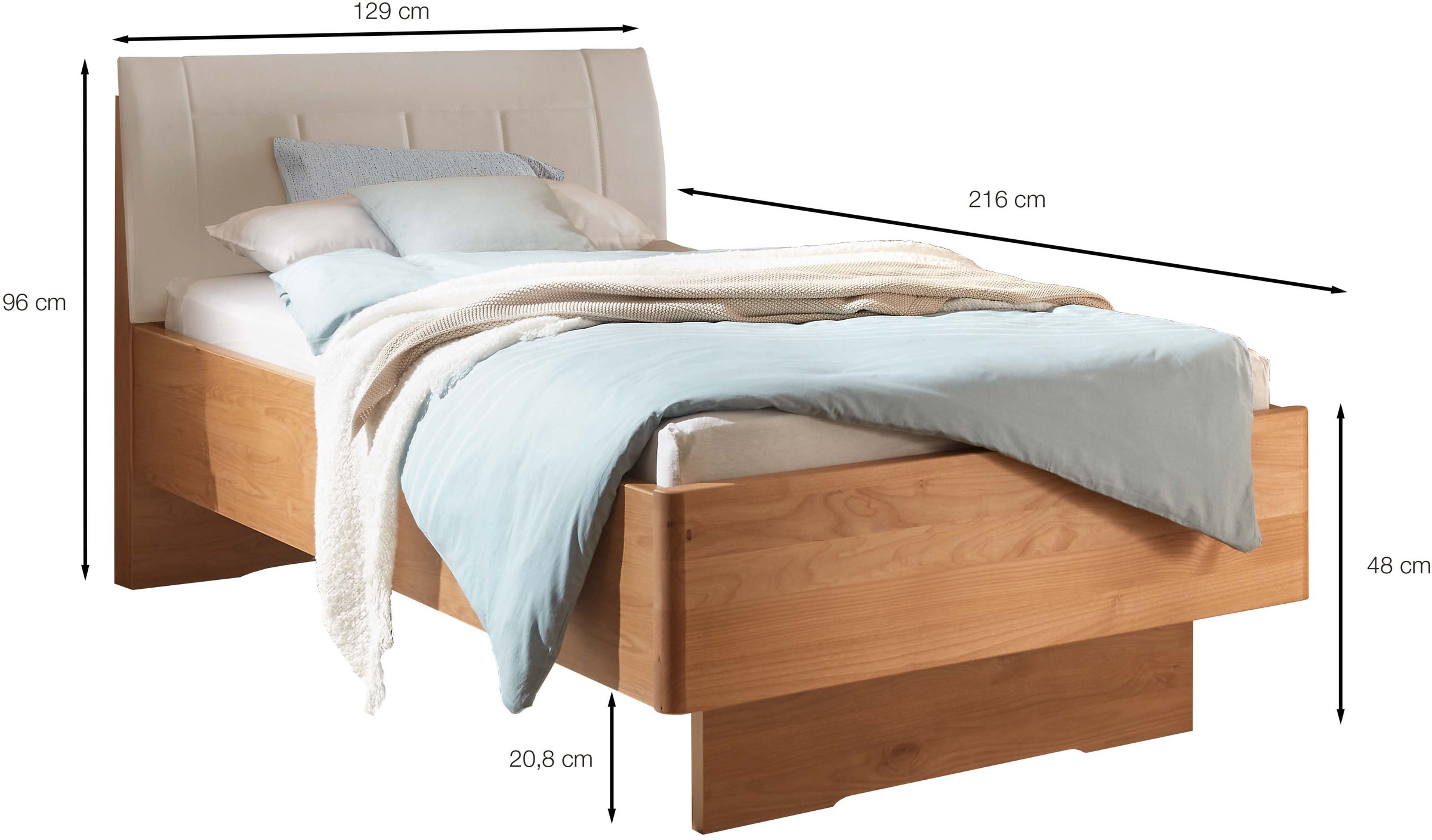WIEMANN Holzbett »Cardiff, Bettgestell, Bettrahmen, teilmassiv, mit Polsterkopfteil«, (Belastbarkeit 110/220 Kg, 4-fache höhenverstellbar, MADE IN GERMANY), Fußteil aus Massivholz, verschiedene Größen