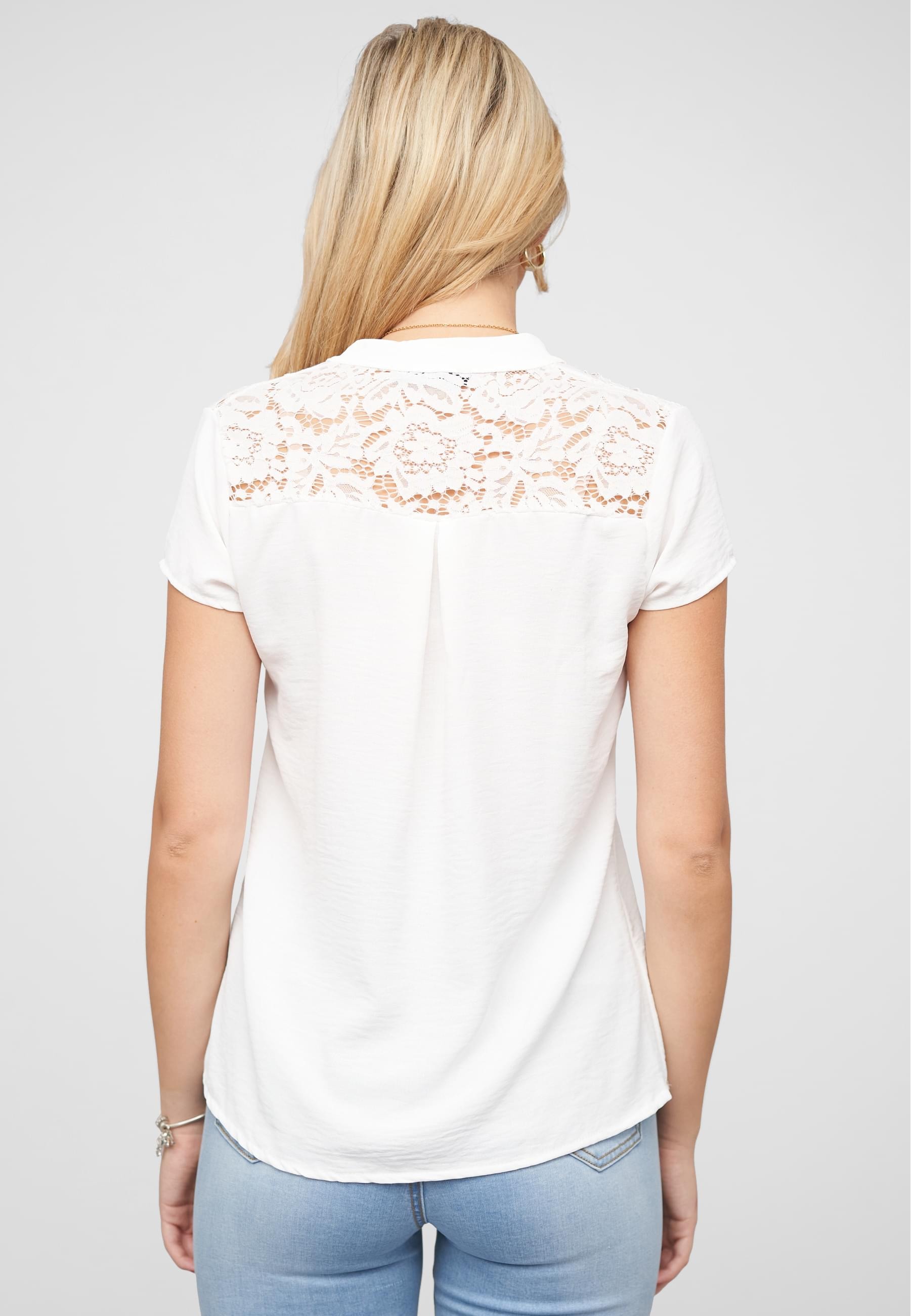 CLOUD 5IVE Klassische Bluse »CLOUD 5IVE Musselin Shirt V-Neck mit Deko Knopfleiste und Spitze«