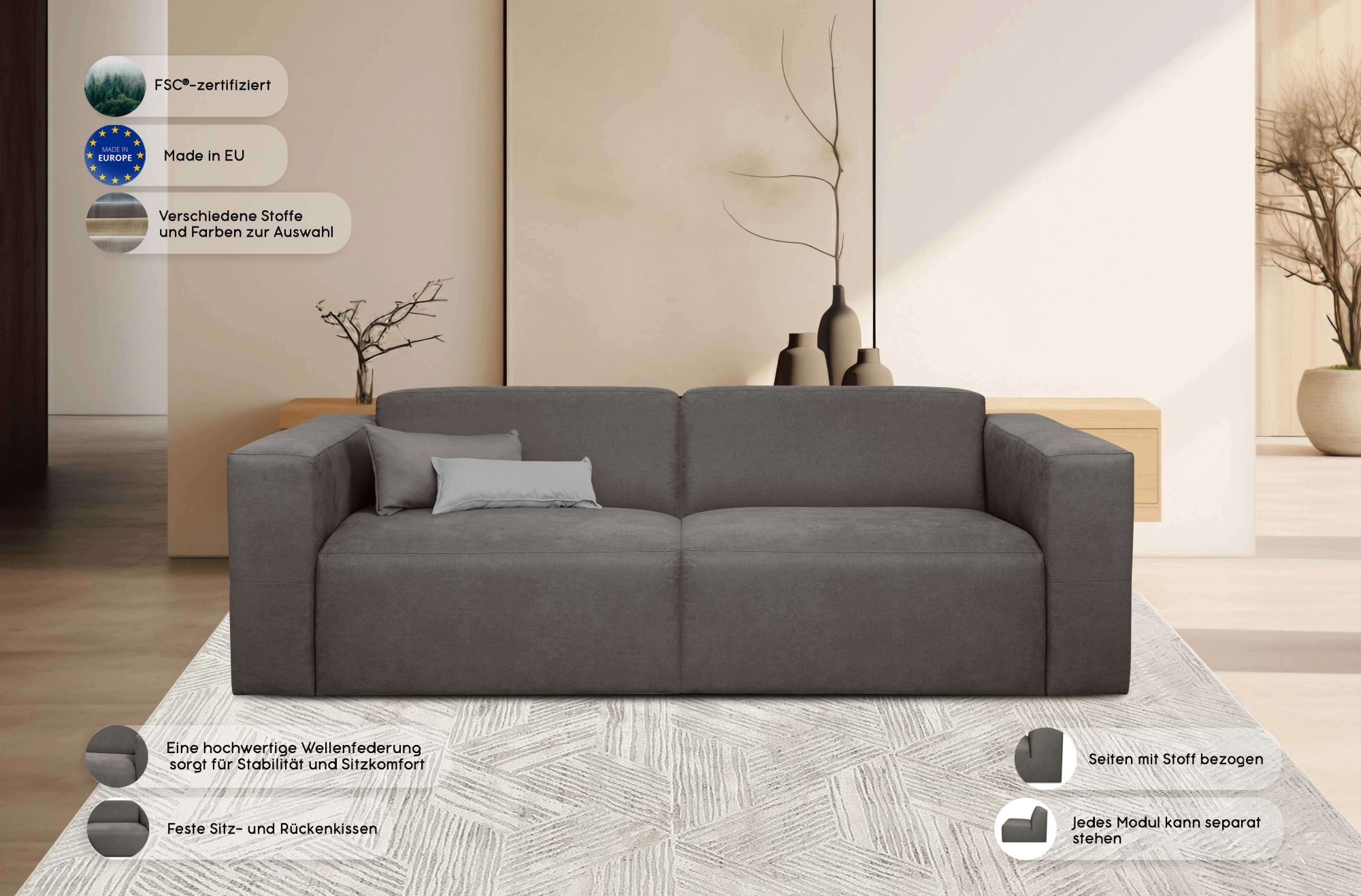 OTTO home 3-Sitzer »Kelani« mit dekorativer Knopfsteppung an den Armlehnen