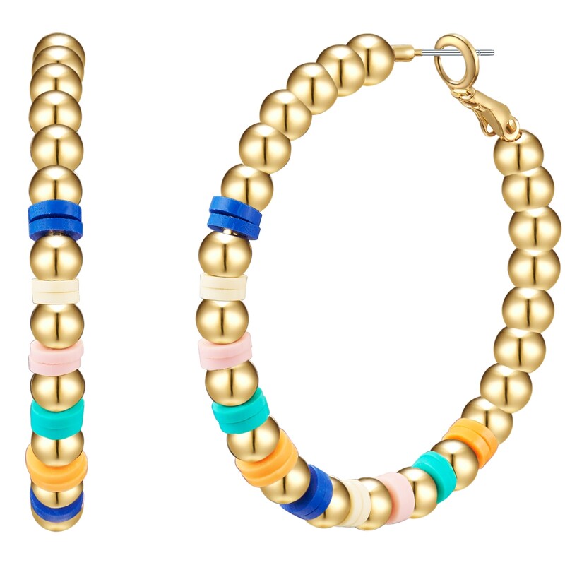 YOKOAMII Paar Creolen »Set: Y55« Creolen gelbgold bunt gelbgold 49,9 mm Moderne Ohrcreolen für Damen