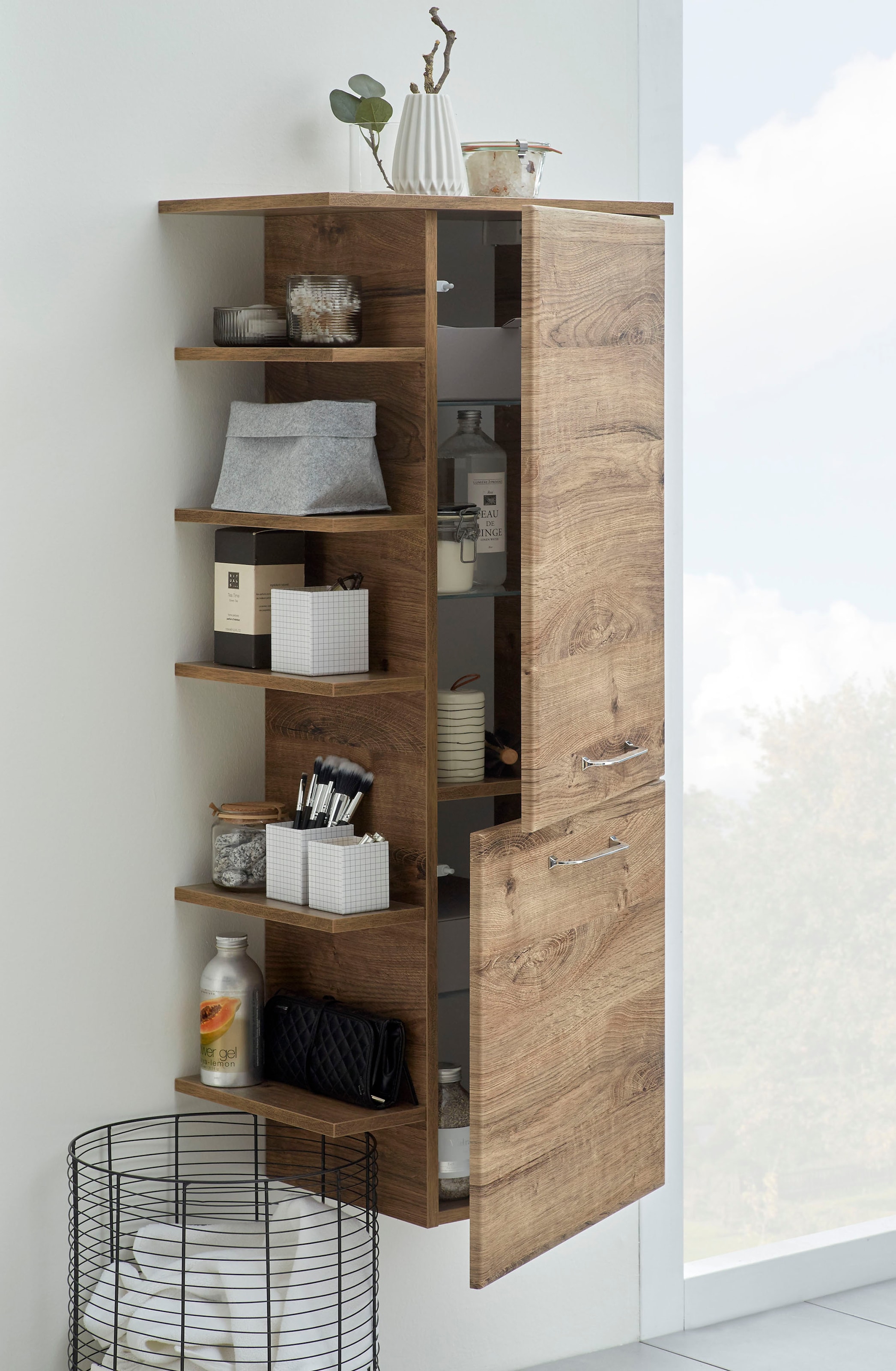 Saphir Midischrank »Quickset Badschrank 50 cm breit, 2 Türen, seitliche Ablagen« Badezimmer-Midischrank inkl. Türdämpfer, Griffe in Chrom glänzend