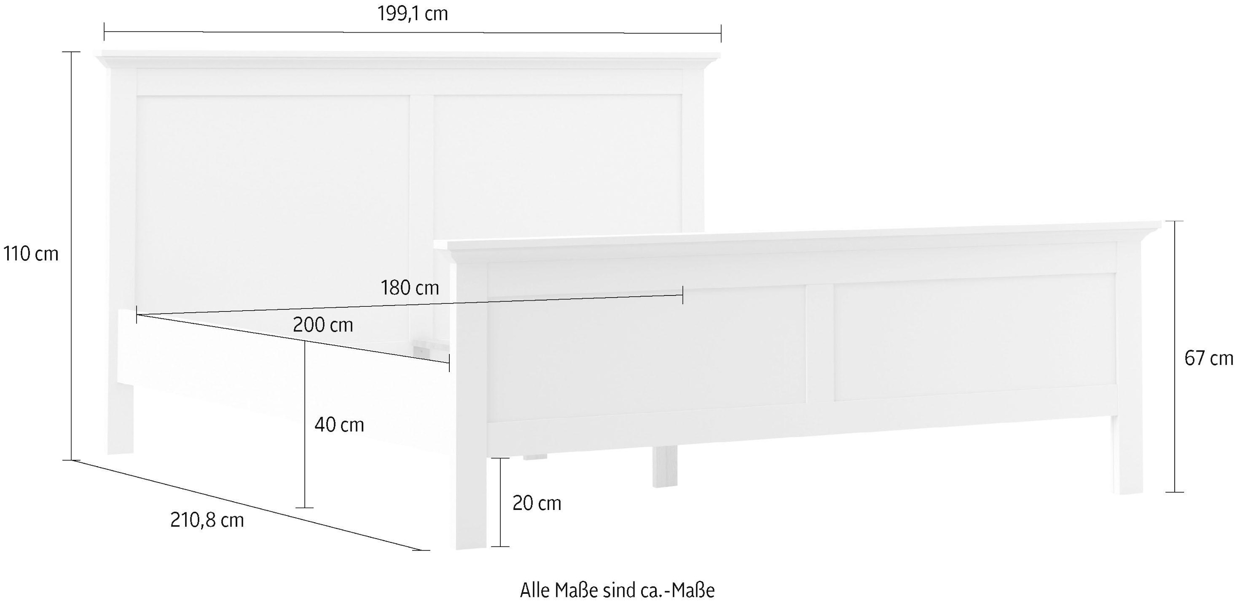 Home affaire Bett »Paris Bettgestell, Doppelbett,«, mit Kassetten-Optik an Kopf- und Fußteil