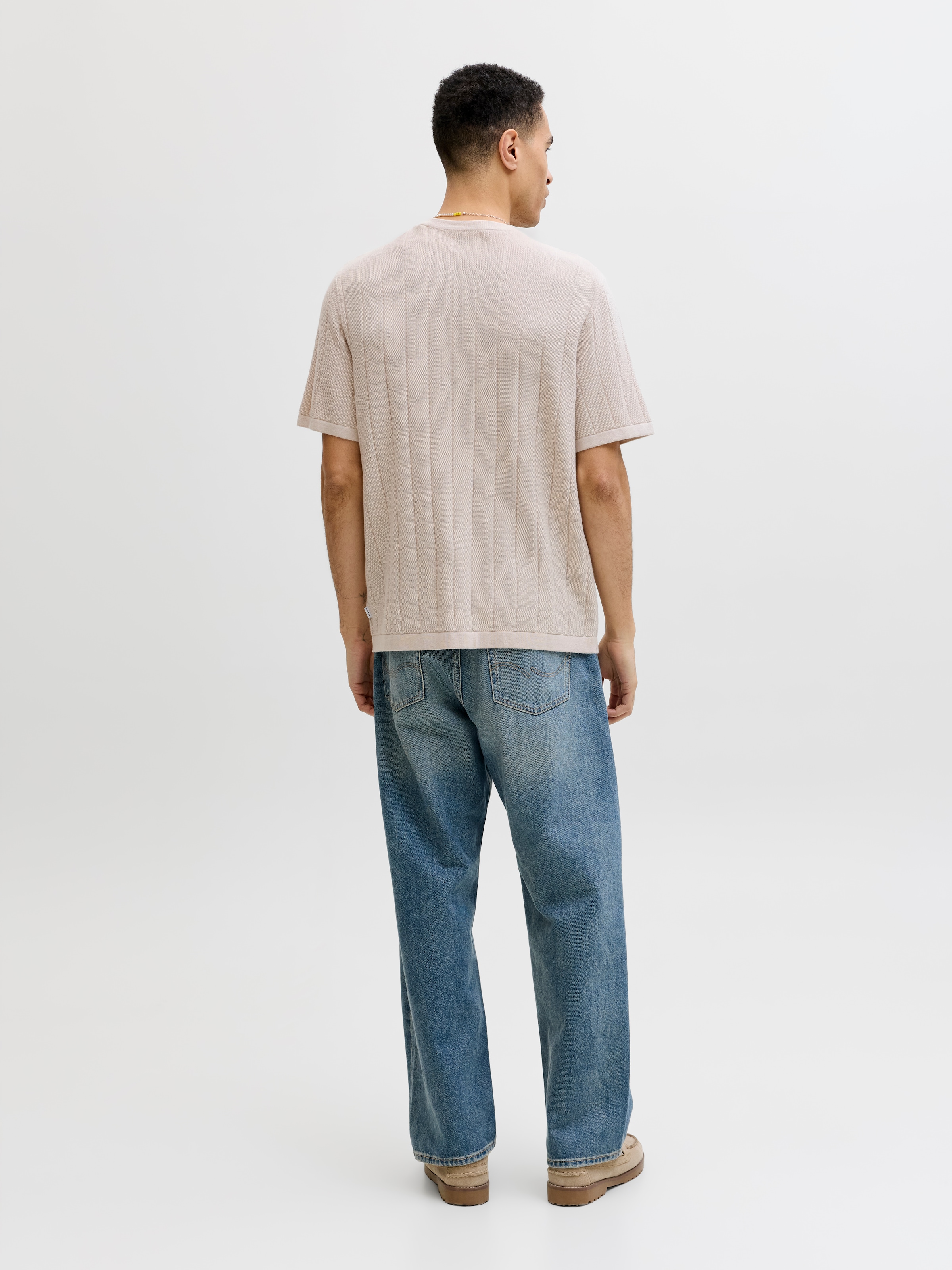 Jack & Jones Kurzarmpullover »JJEBRADLEY KNIT TEE SS LN« Baumwolle, mit vertikaler Rippstruktur