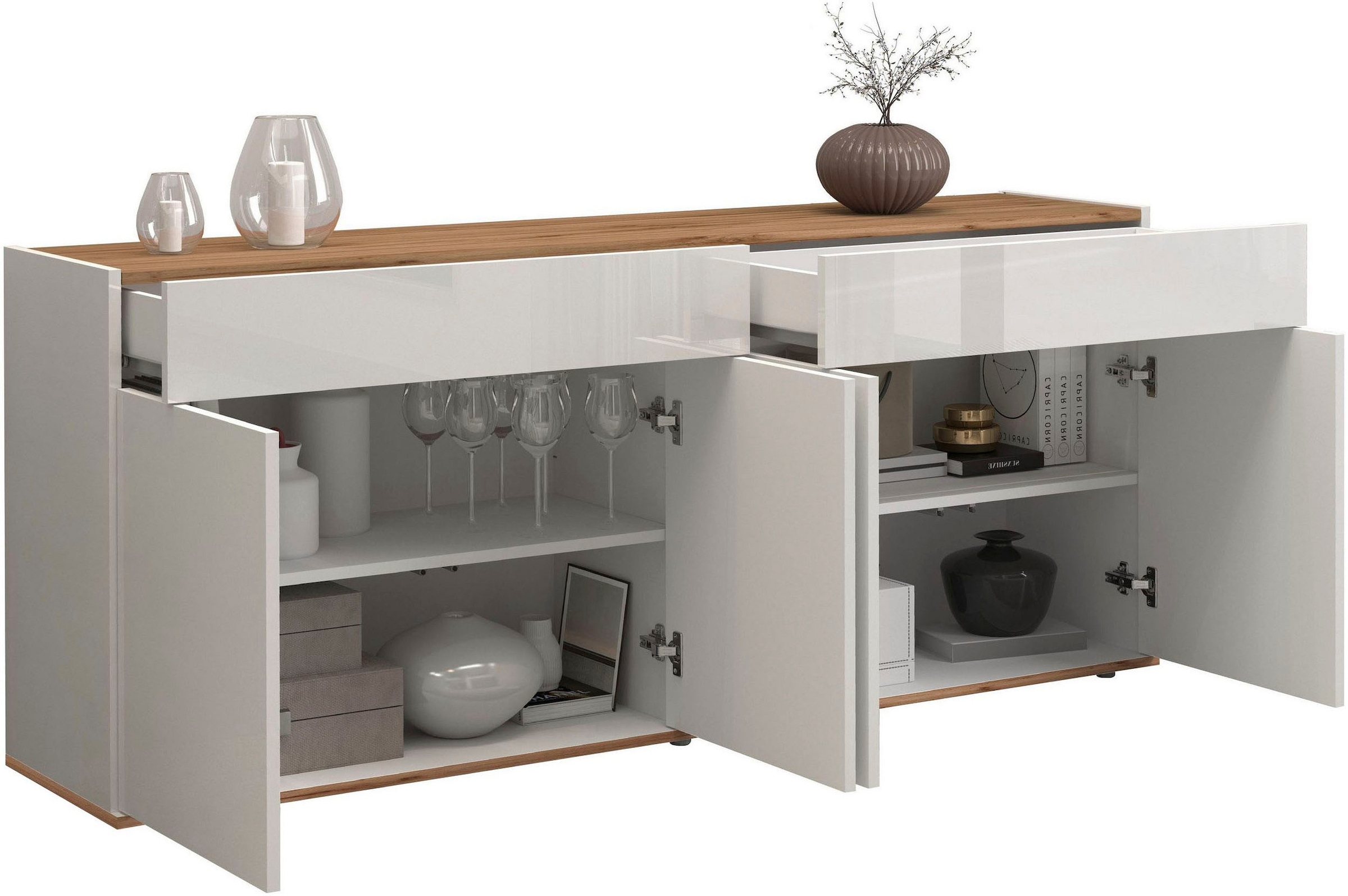 OTTO home Sideboard »Garda Kommode, Schrank, 4 Türen mit Push-to-Open, Made in Italy« Hochglanzlackierte Fronten,2 Schubladen, grifflos Breite 160,1 cm