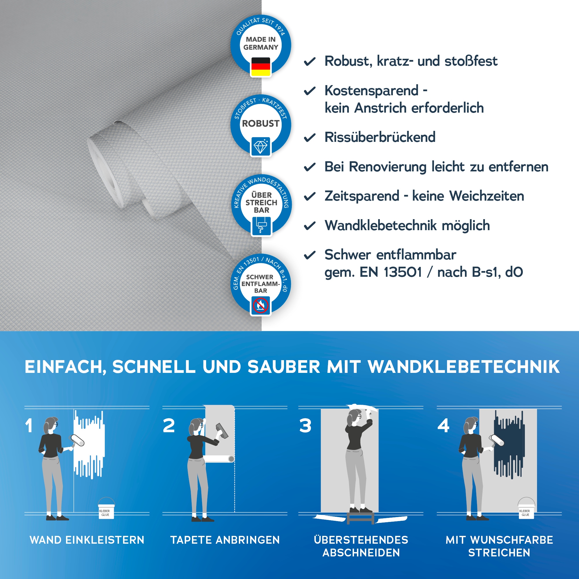 A.S. Création Vliestapete »Meistervlies« einfarbig | uni | unifarben leicht strukturiert Unitapete Überstreichbar matt leicht strukturiert Beton-Optik Design