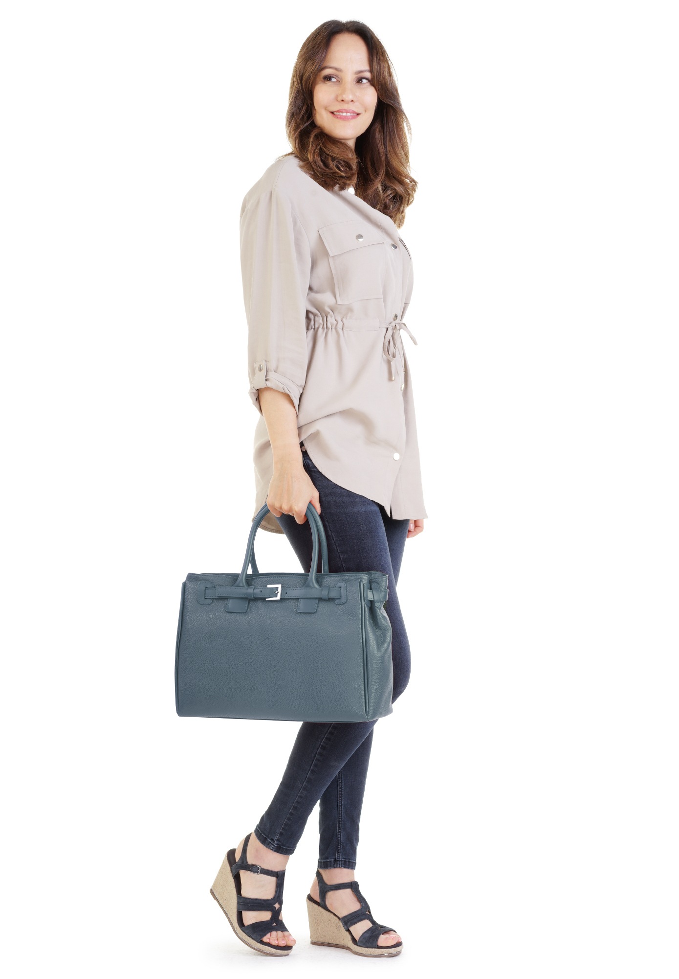 Cluty Henkeltasche, echt Leder, Made in Italy