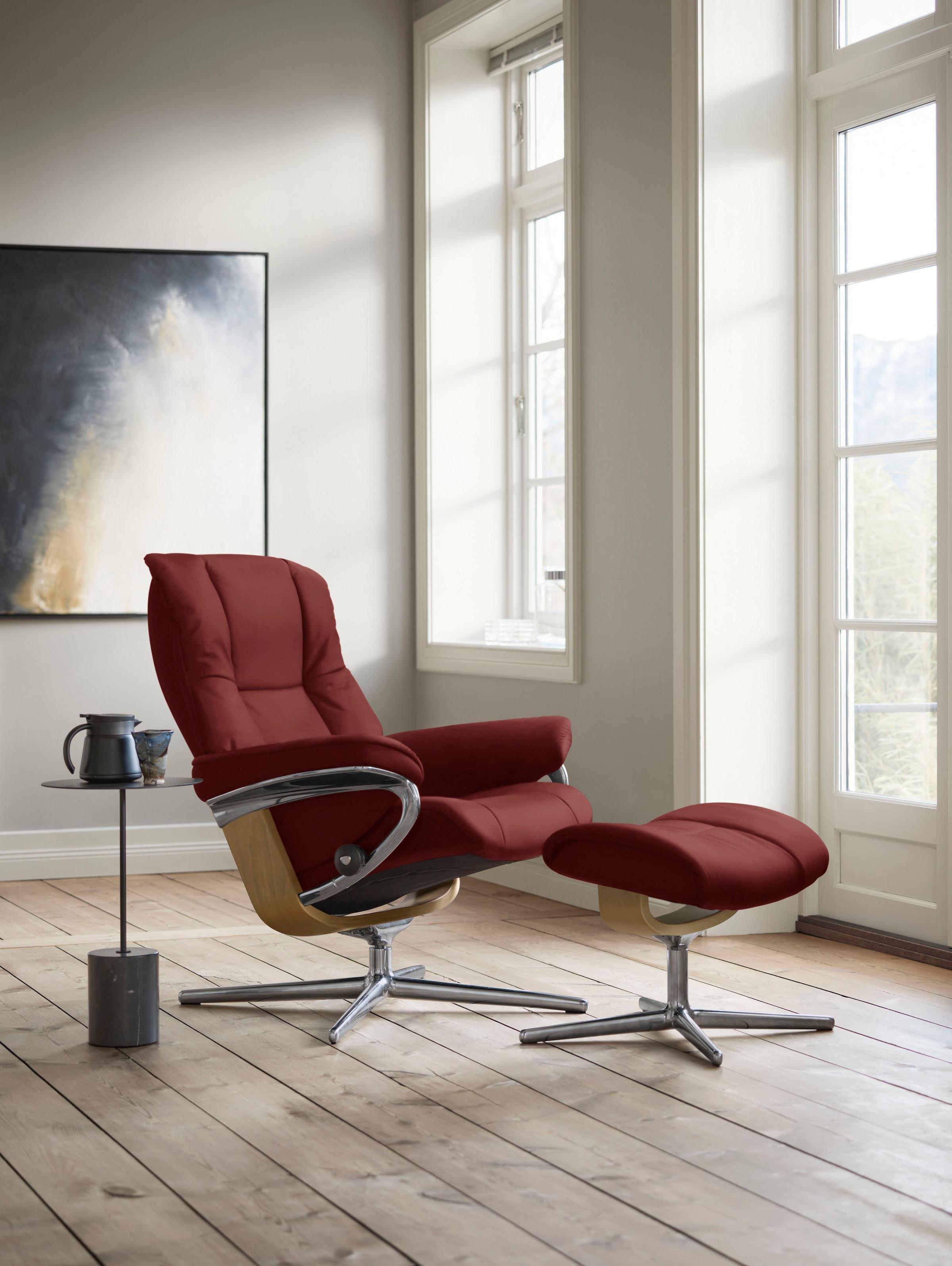 Stressless® Relaxsessel »Mayfair« Set, Relaxsessel mit Hocker,  mit Hocker, mit Cross Base, Größe S, M & L, Holzakzent Eiche