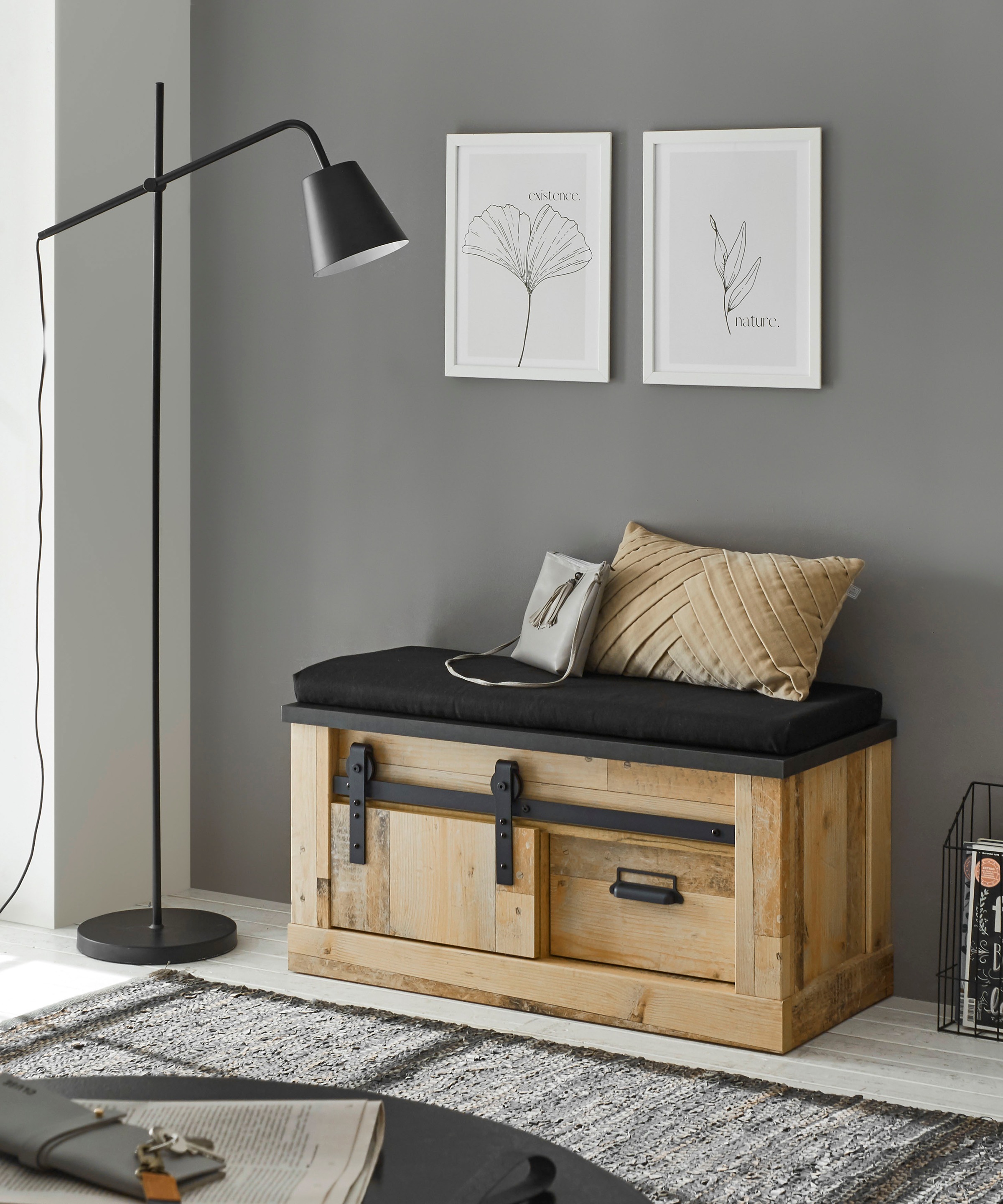 Home affaire Sitzbank "SHERWOOD" modernes Holz Dekor, mit Scheunentorbeschl günstig online kaufen