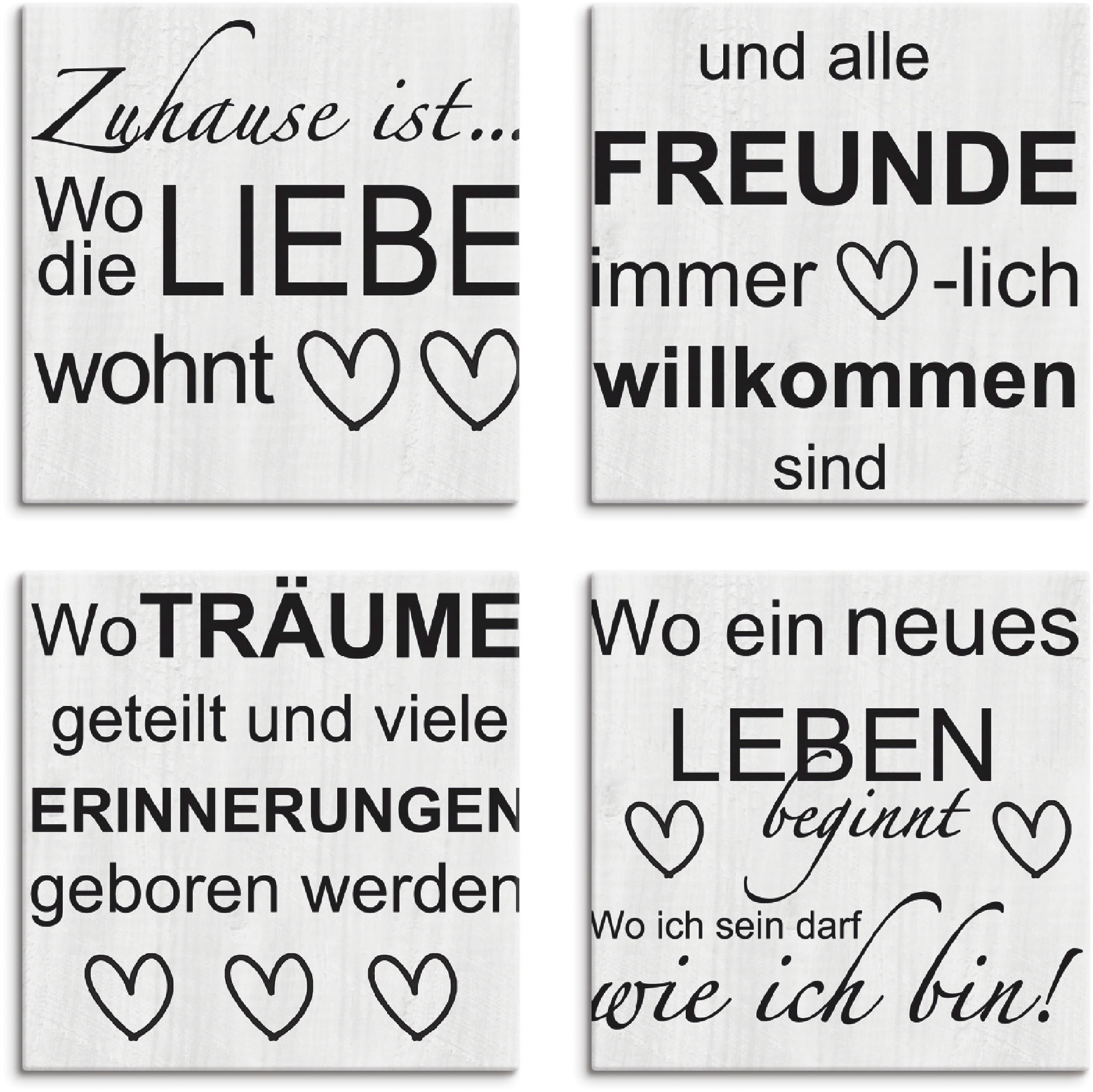 Artland Leinwandbild "Wo die Liebe wohnt 1-4", Sprüche & Texte, (4 St.), 4e günstig online kaufen