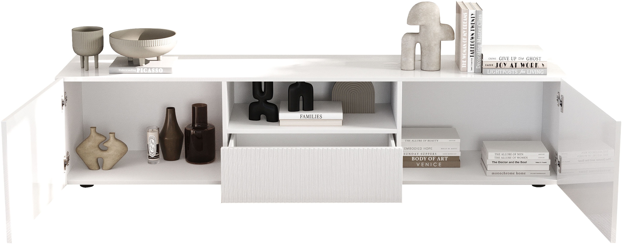 INOSIGN Lowboard »Rio Breite 181 cm, TV-Board 2 Türen u. 1 Schubkasten, TV-Schrank«, geriffelte MDF-Fronten, modern u. elegant, Kabelführung, viel Stauraum