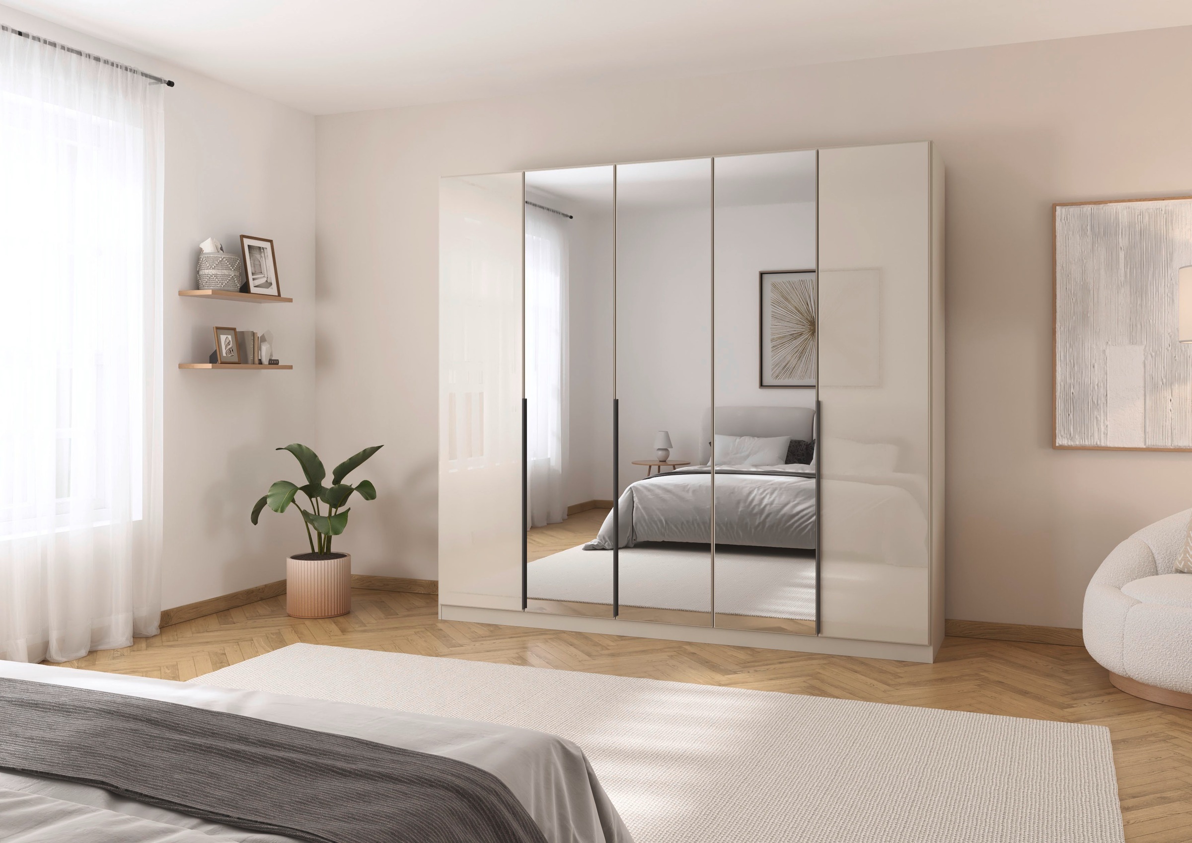 rauch Drehtürenschrank »Kleiderschrank Kleiderschränke Schrank Garderobe AGORDO mit Glasfront«, (in zwei Griff-Farben), durchdachte Innenausstattung, in 6 Breiten und 2 Höhen MADE IN GERMANY