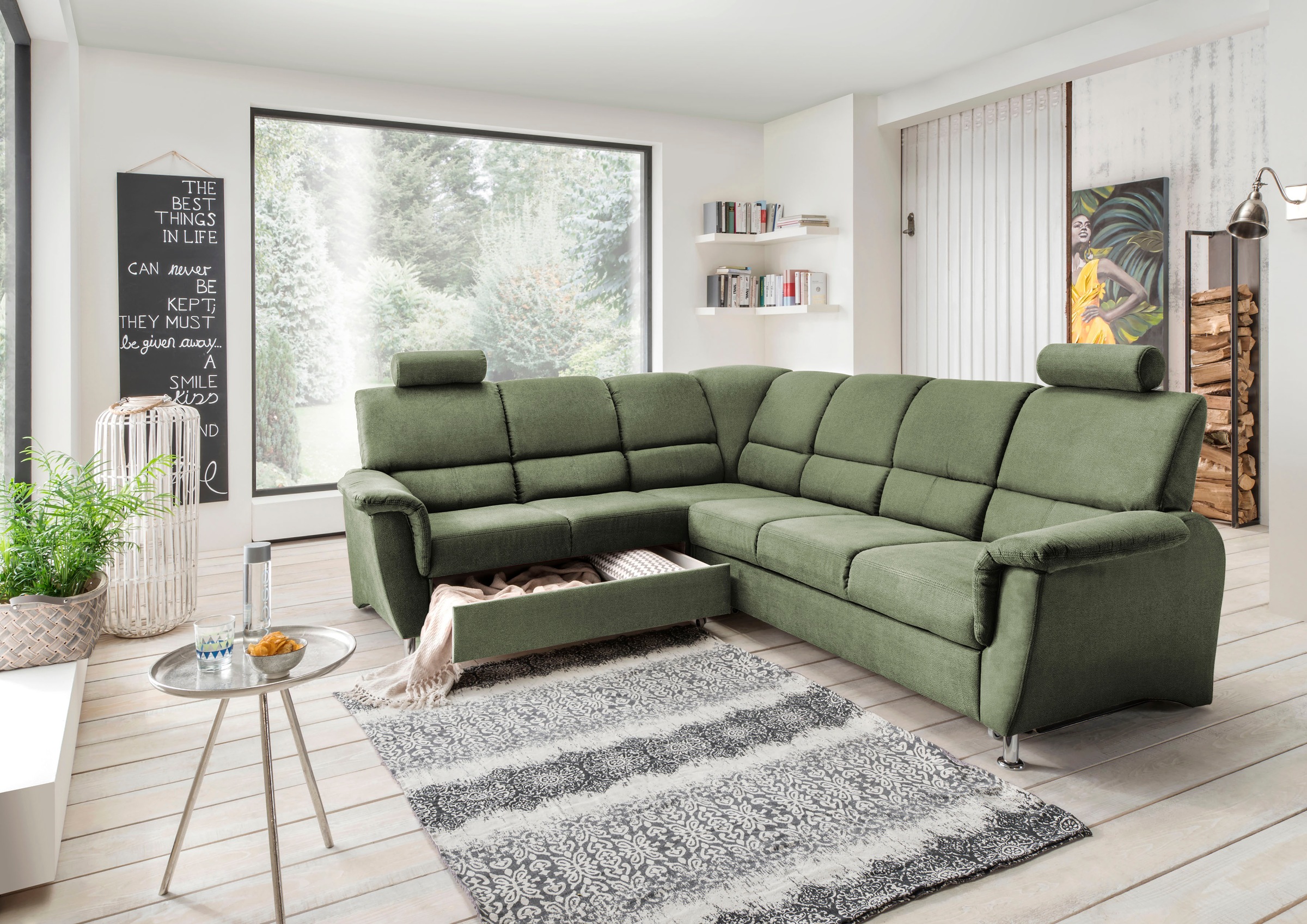 Home affaire Ecksofa »Pisa L-Form, mit Schlaffunktion, Stauraum, 2x höhenve günstig online kaufen