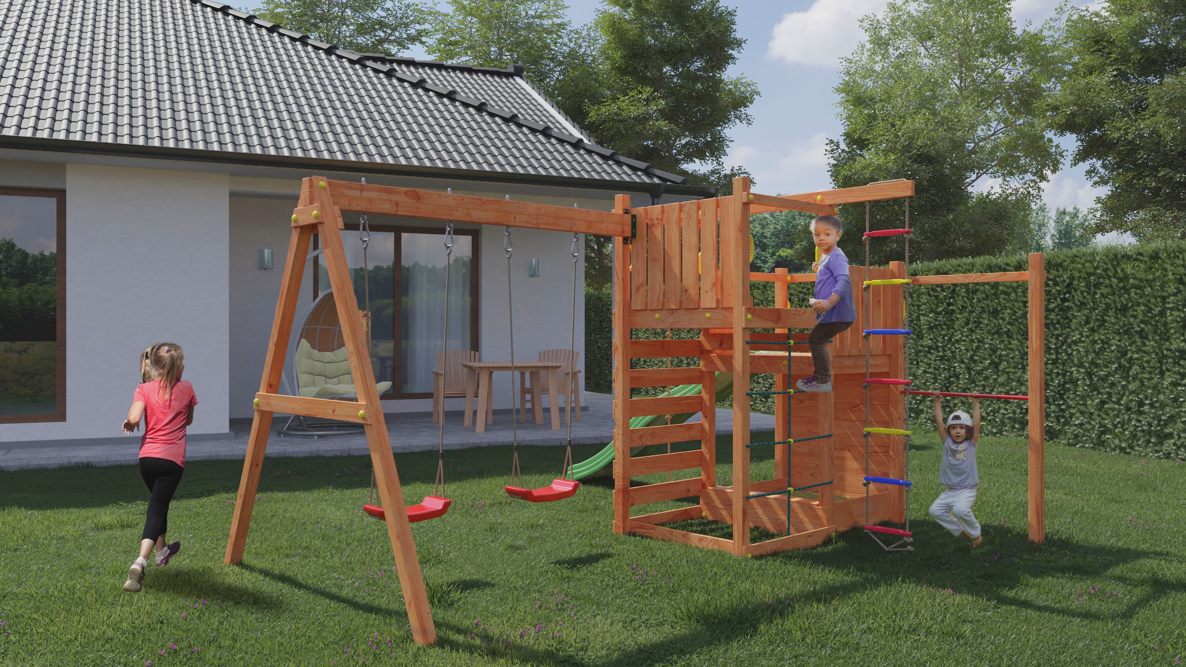 FUNGOO Spielturm »Climbing Star 3« mit Schaukel & Rutsche, Klettererweiterung, FSC® - schützt Wald