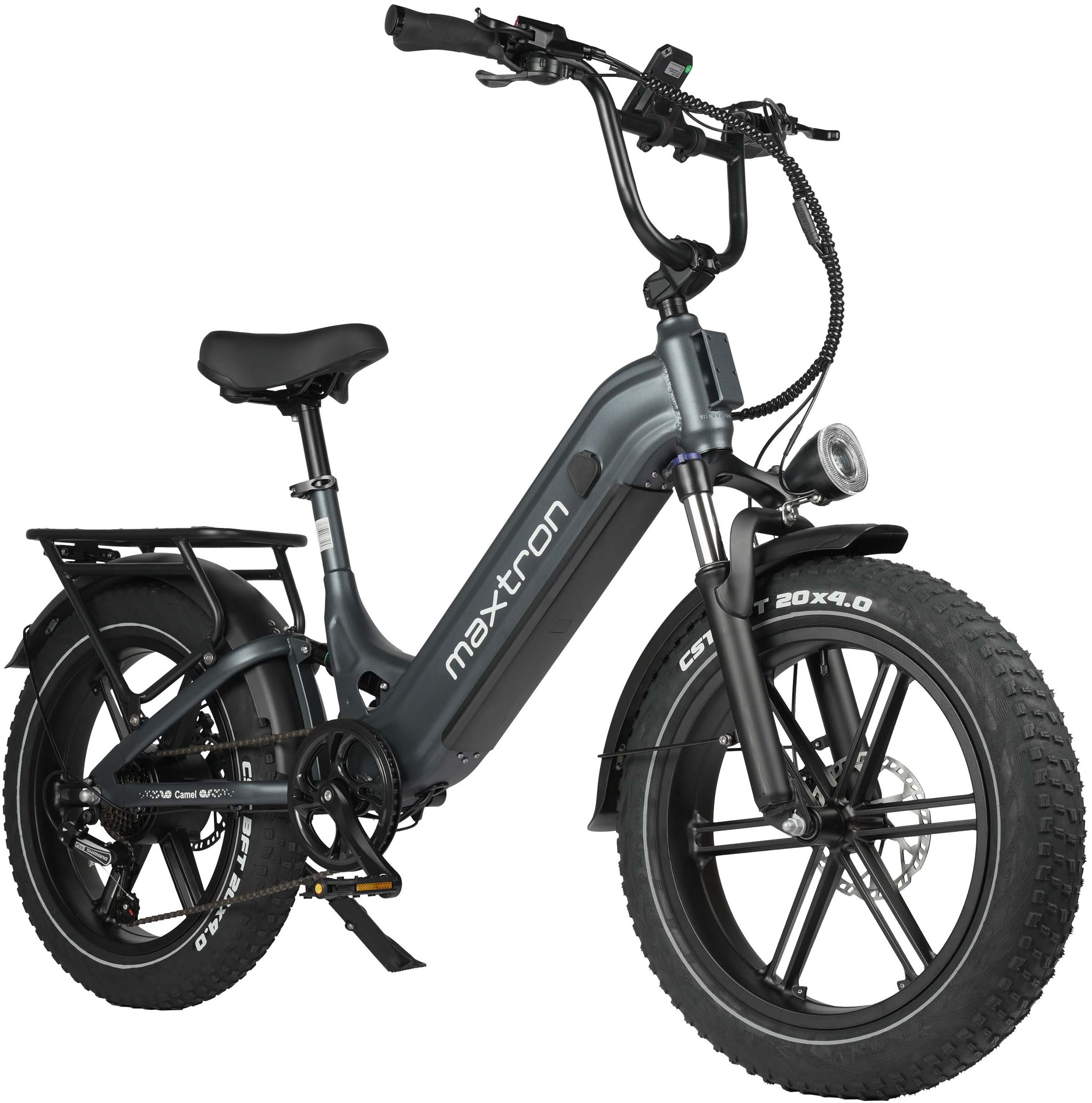 Maxtron »Maxtron Camel E-Bike compactbike« 7 Gang Shimano Kettenschaltung Heckmotor 500 W Packung,  20-Zoll-Fettreifenfahrrad mit Vorder- und Hinterradfederung