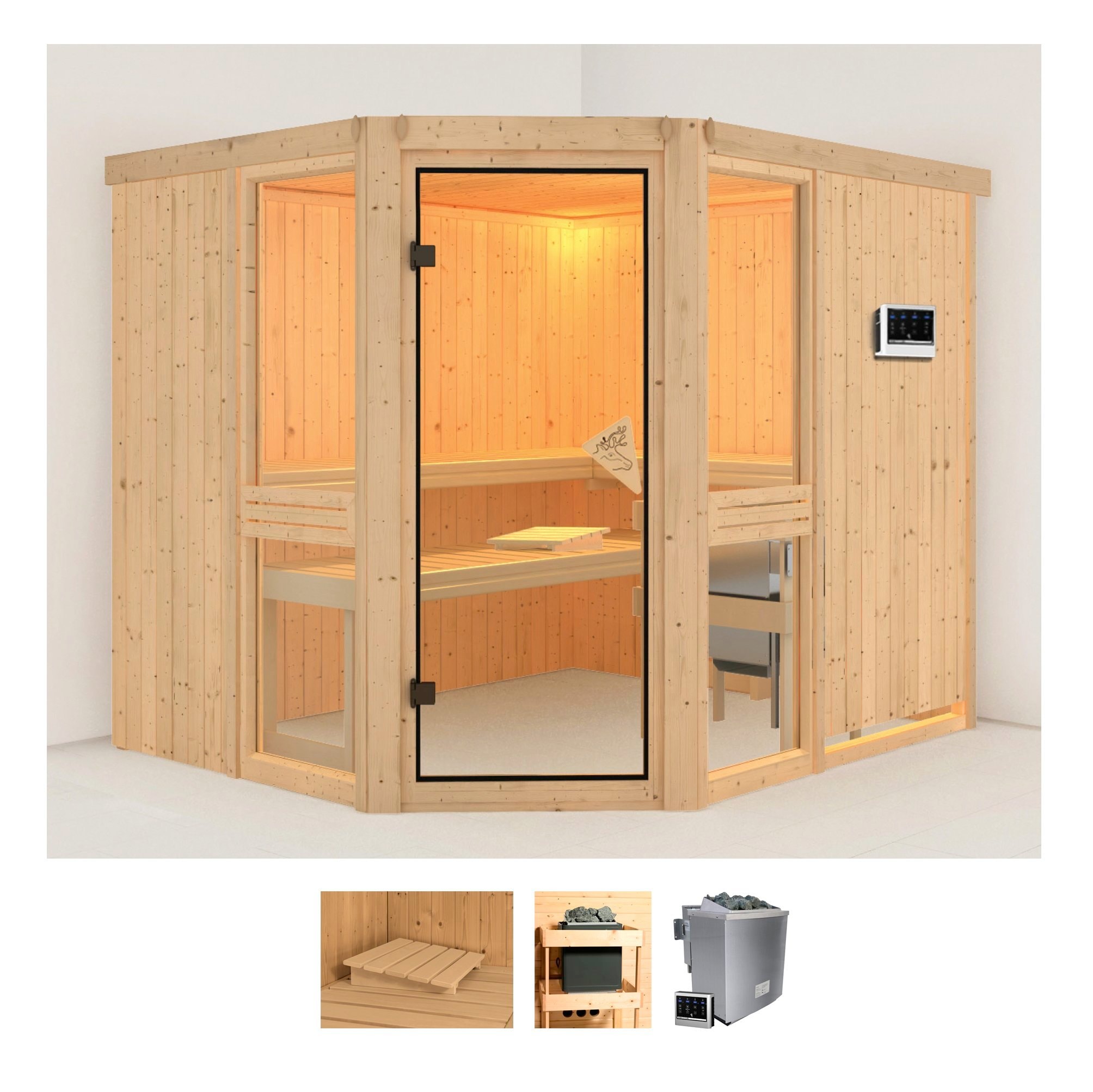 Karibu Sauna »Aline 3« Set, 9-kW-Bio-Ofen mit externer Steuerung günstig online kaufen