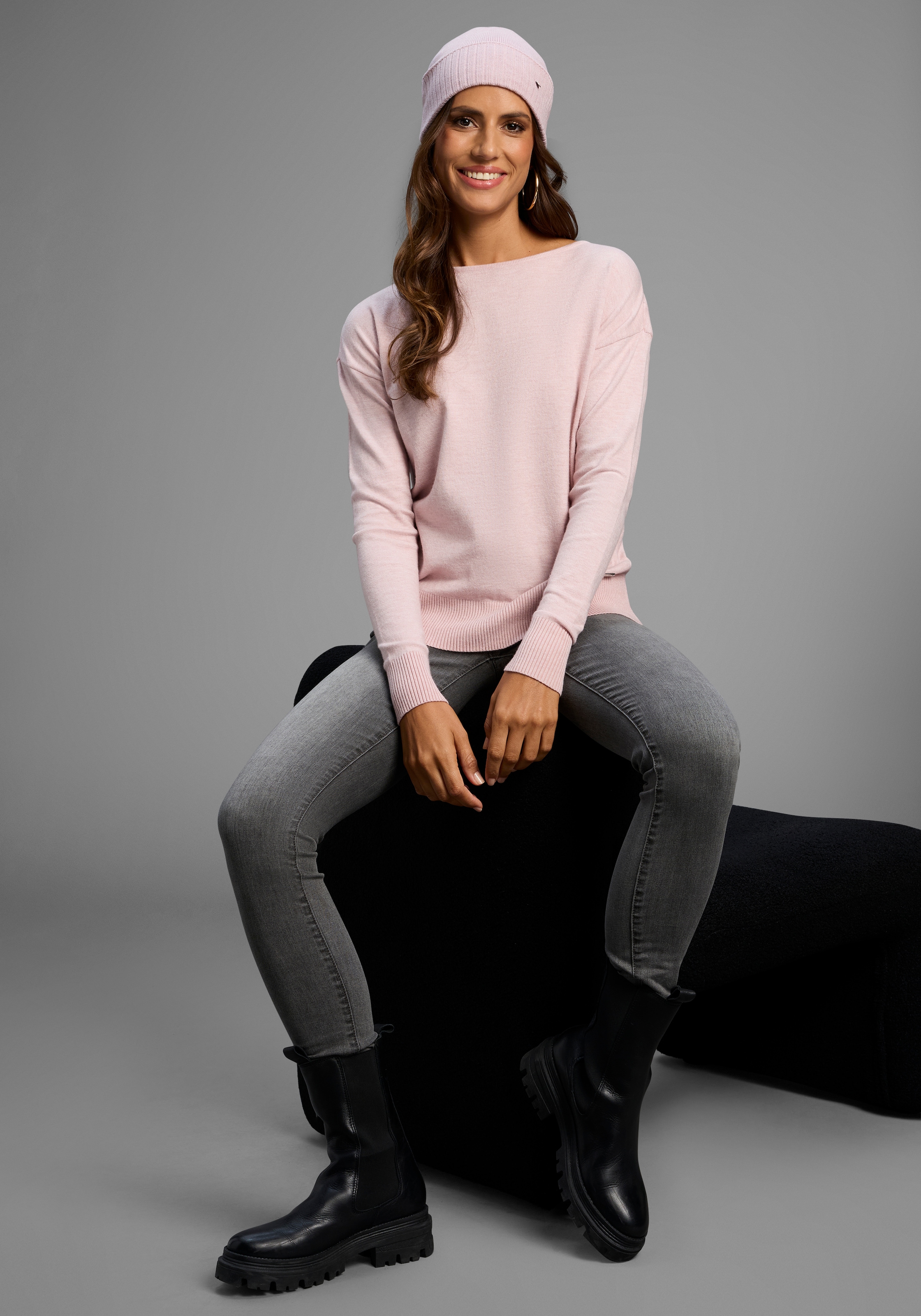 Laura Scott Strickpullover softer Winterstrick mit Spitzendetial