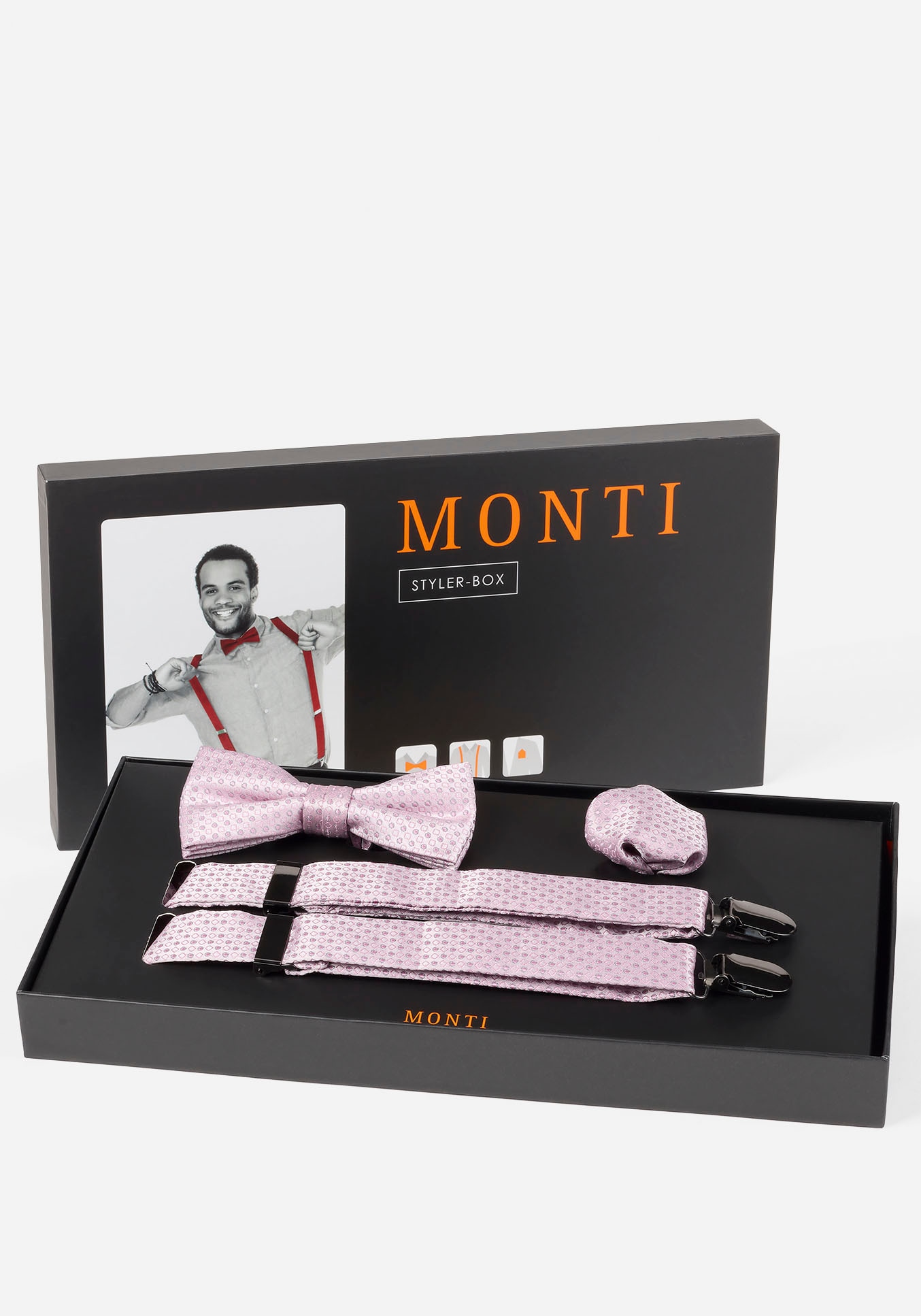 MONTI Hosenträger, (Set, 3 St.), veredelt mit Kunstlederapplikation am Rücken, Minimal-Muster