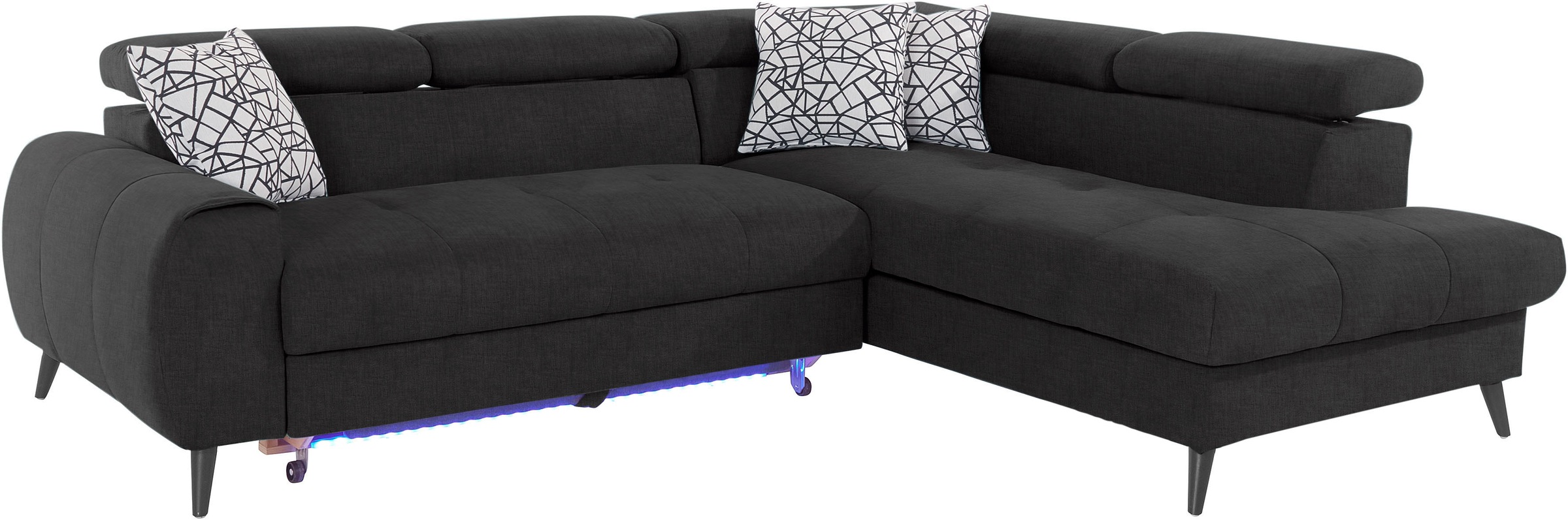 COTTA Ecksofa »Mia L-Form mit 3 Zierkissen«, wahlweise mit Bettfunktion, Bettkasten, Beleuchtung & Wireless-Charger