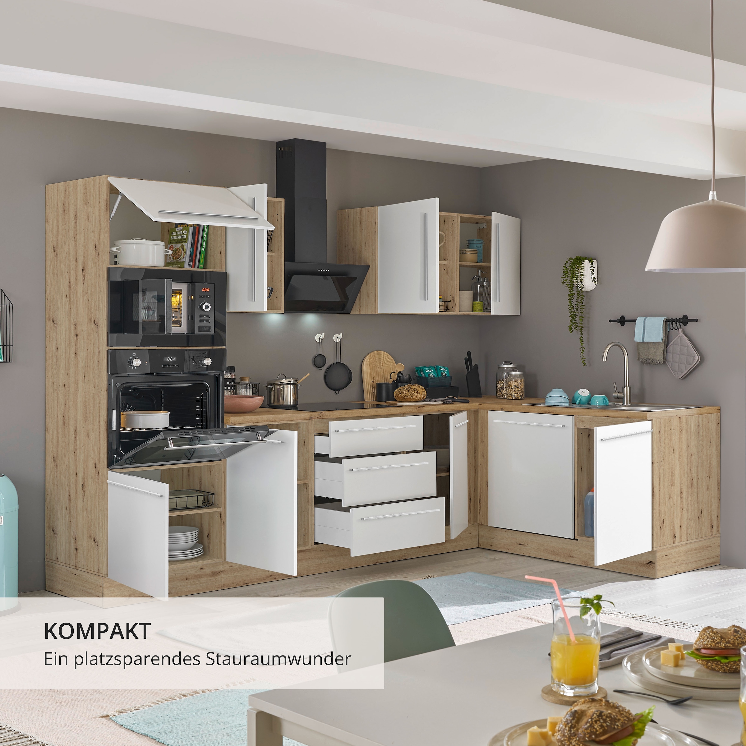 KOCHSTATION Winkelküche »Florida, Stellbreite 280x165 cm« wahlweise mit E-Geräten, mit Softclose für Türen und Schubkästen