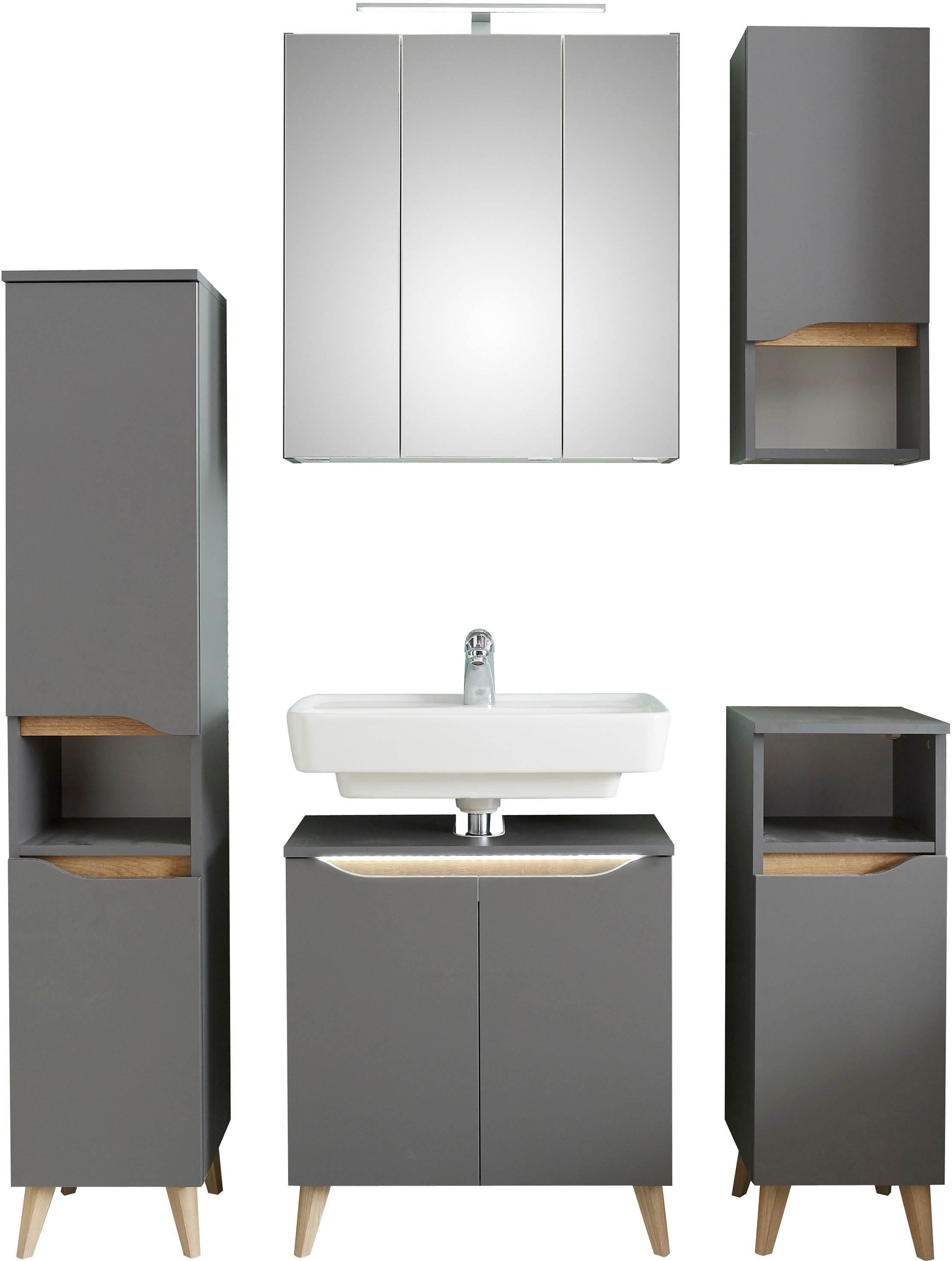 Saphir Badmöbel-Set »Quickset 5-teilig, Waschbeckenunterschrank mit LED-Spi günstig online kaufen