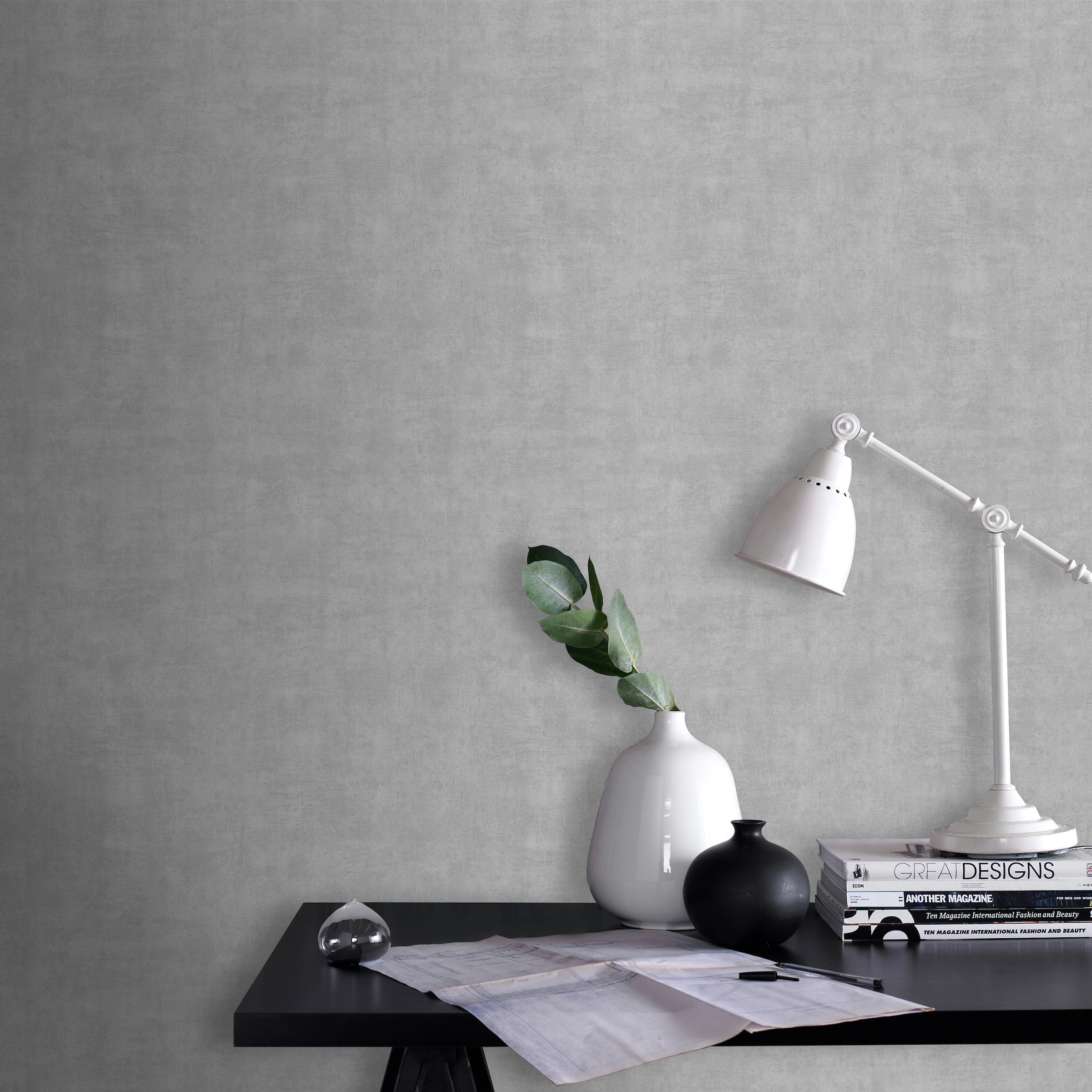 WOW Vliestapete »Beton Uni« Steinoptik geprägt Grau - 10m x 52cm