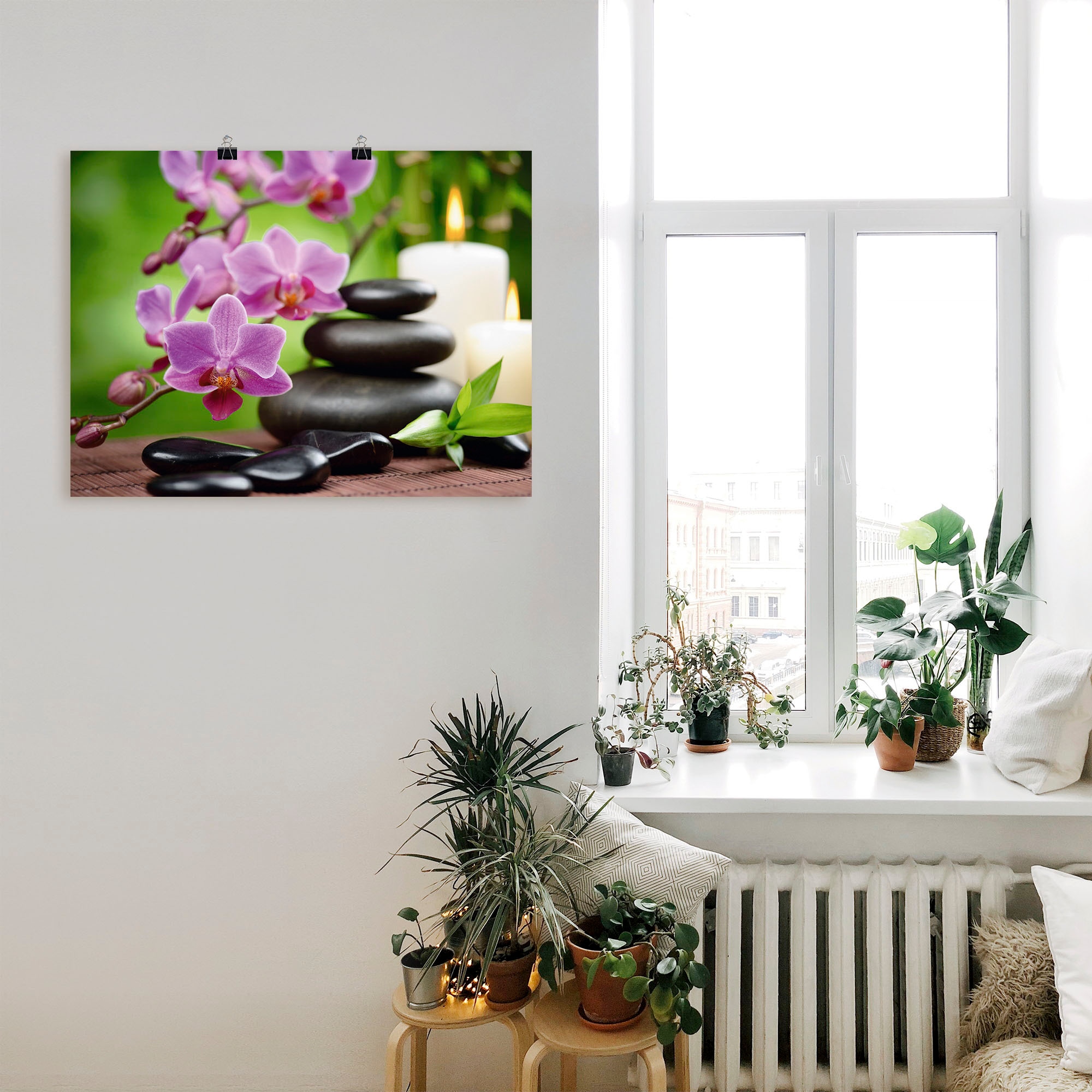 Artland Wandbild »Zen Basaltsteine und Bambus auf Holz« Zen 1 Stk. tlg. als Leinwandbild, Poster in verschied. Größen