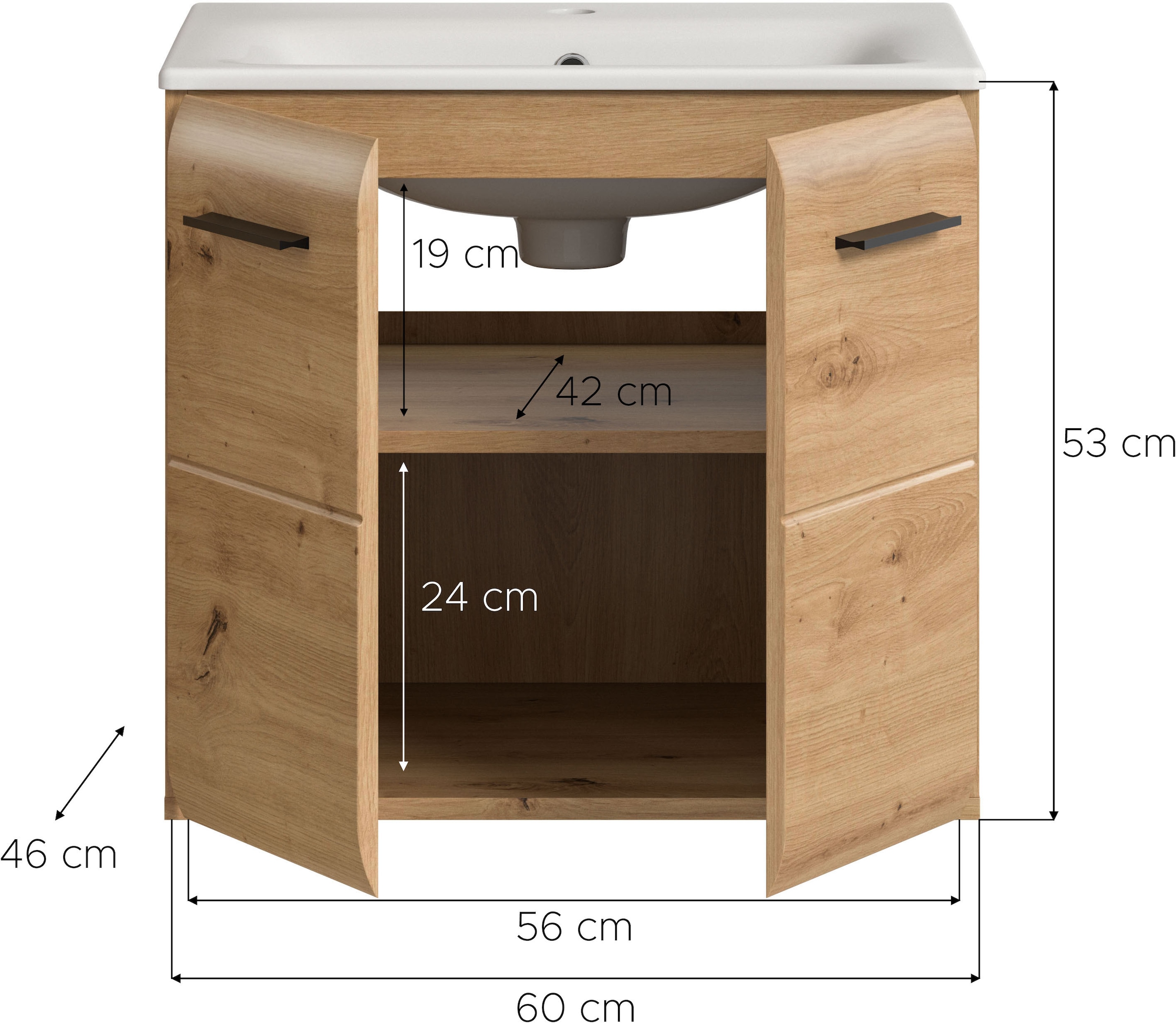 INOSIGN Waschbeckenunterschrank, (2 St.), Florenz, Waschtisch inkl. Waschbecken, Artisan Oak NB, 60 cm breit