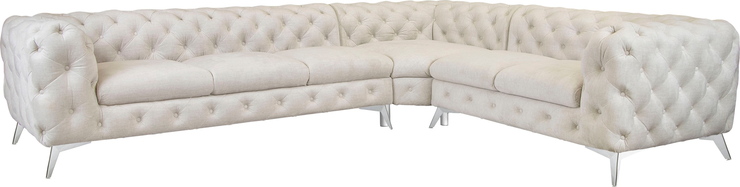 Leonique Chesterfield-Sofa »Ecksofa GLYNIS L-Form mit Wellenunterfederung, Maße B/T/H 323/264/75cm«, aufwändige Knopfheftung, moderne Chesterfield Optik, Fußfarbe wählbar
