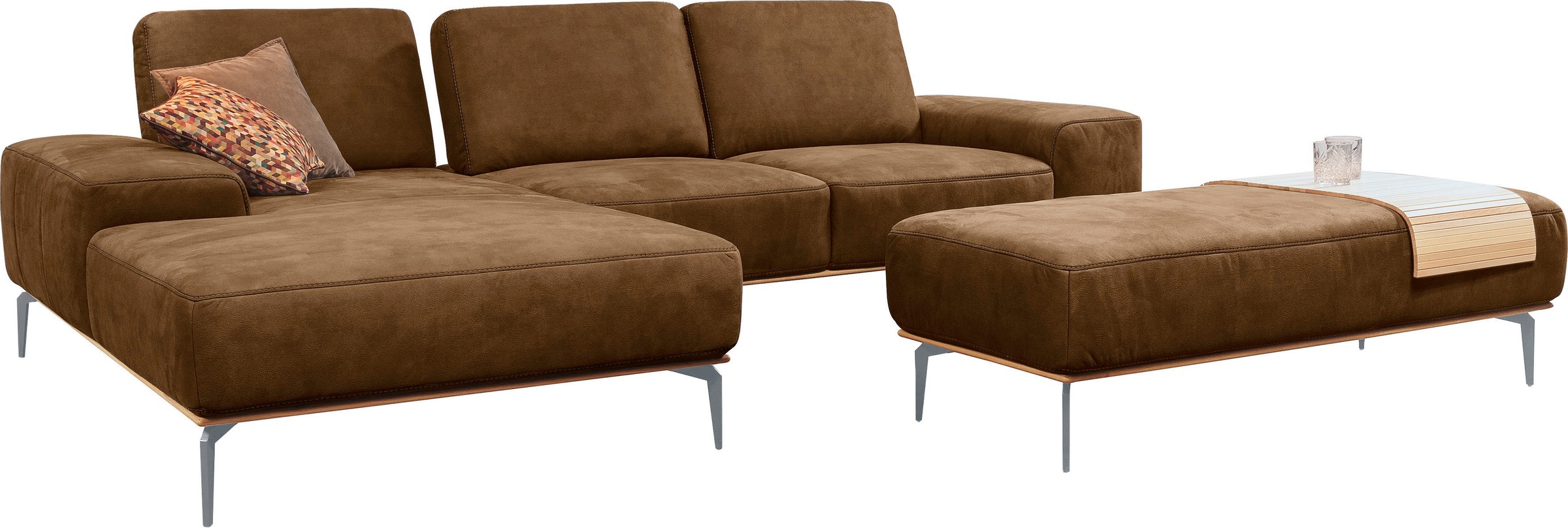 W.SCHILLIG Ecksofa »run, Designsofa mit tollem Sitzkomfort, bequem, L-Form«, mit elegantem Holzsockel, Füße in Silber matt, Breite 299 cm