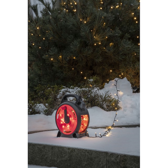 KONSTSMIDE LED-Lichterkette »Weihnachtsdeko aussen«, 200 St.-flammig, Micro  LED mit Kabelaufroller, schwarz-rot, 200 warm weiße Dioden online bestellen
